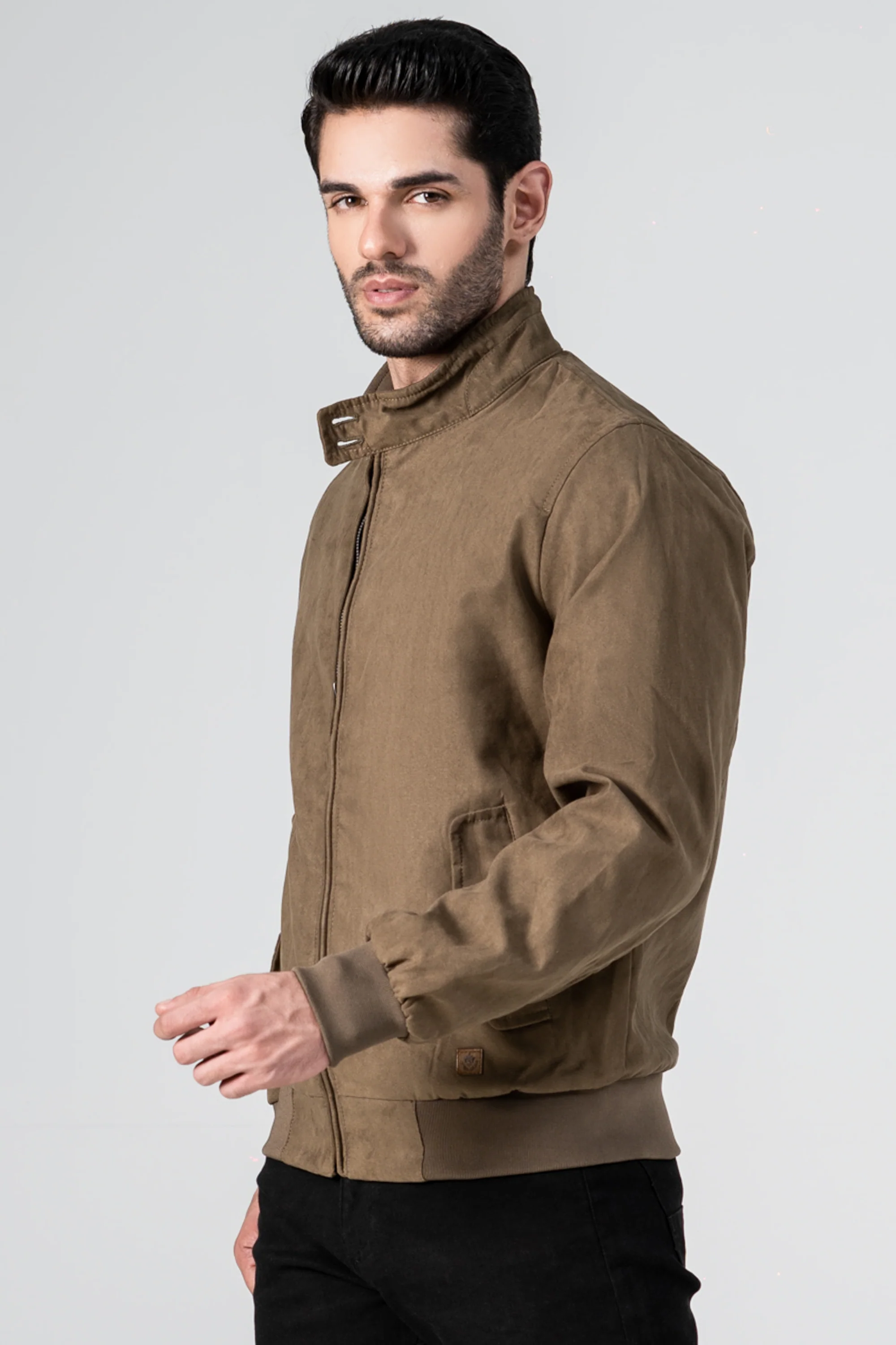 SUEDE ZIP FRONT JACKET OLIVE - Image 2