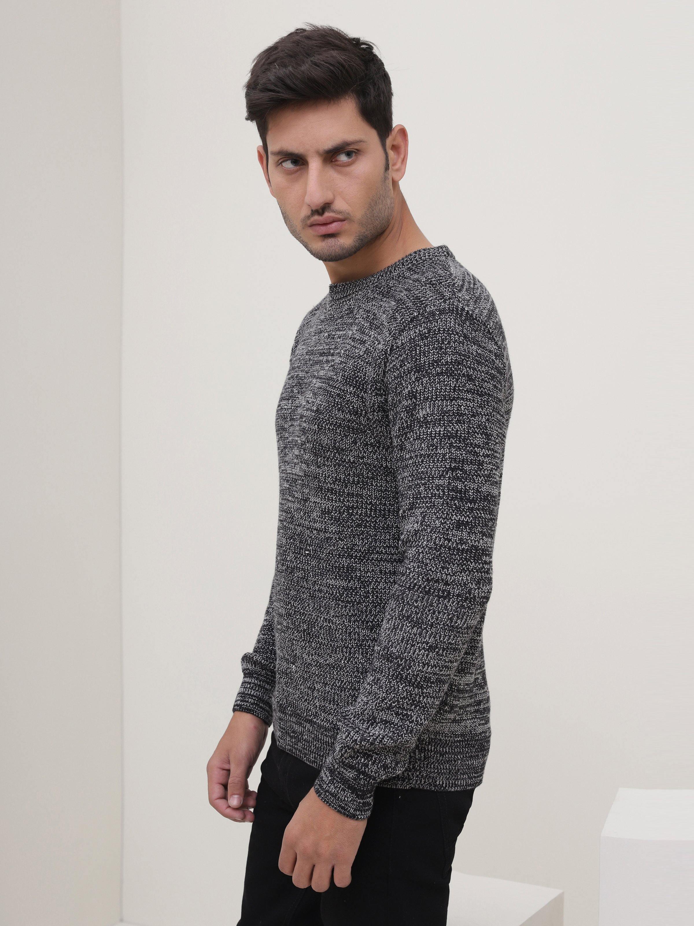 SWEATER CREW NECK FULL SLEEVE BLACK WHITE - Image 2