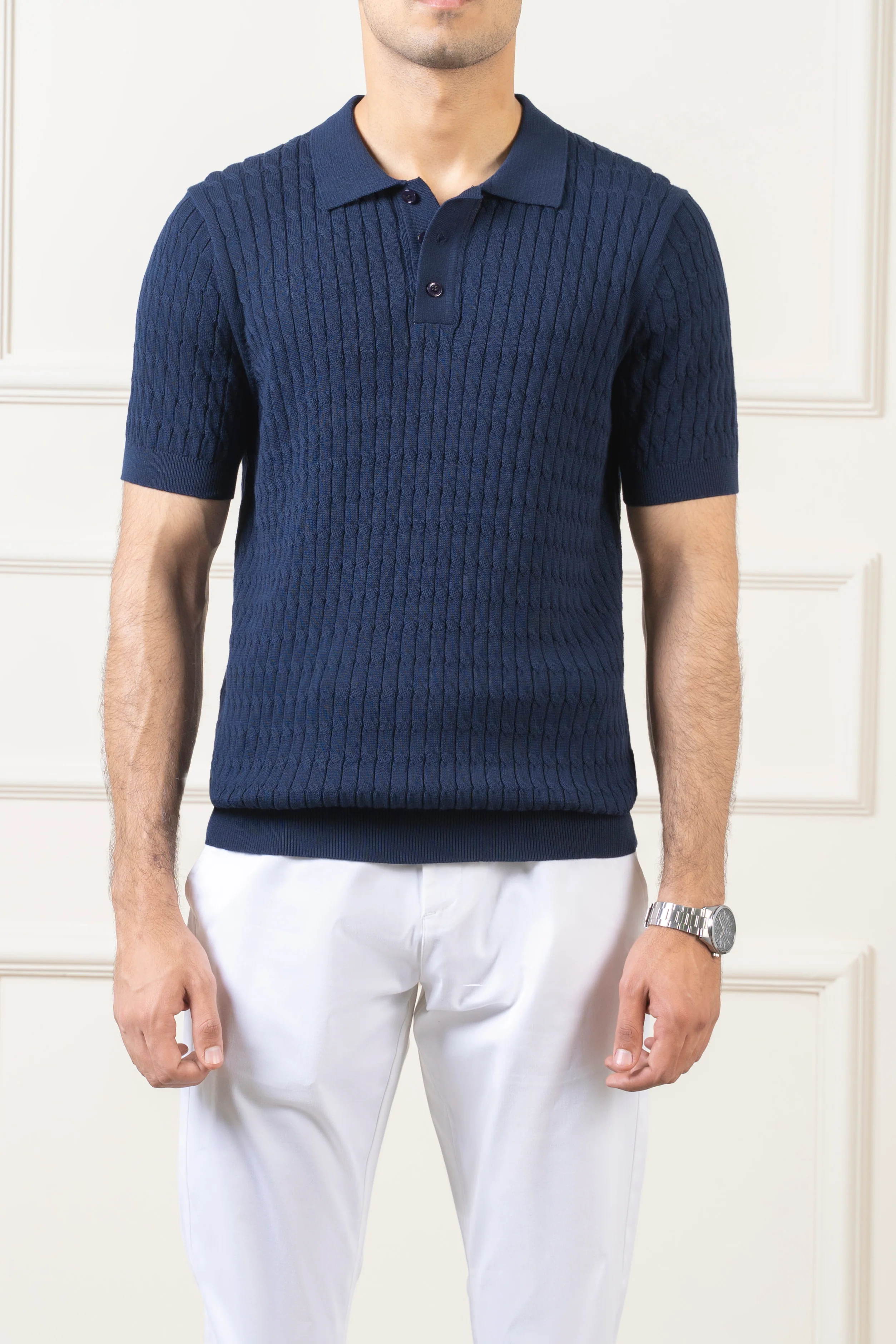 SWEATER KNIT POLO NAVY - Image 3