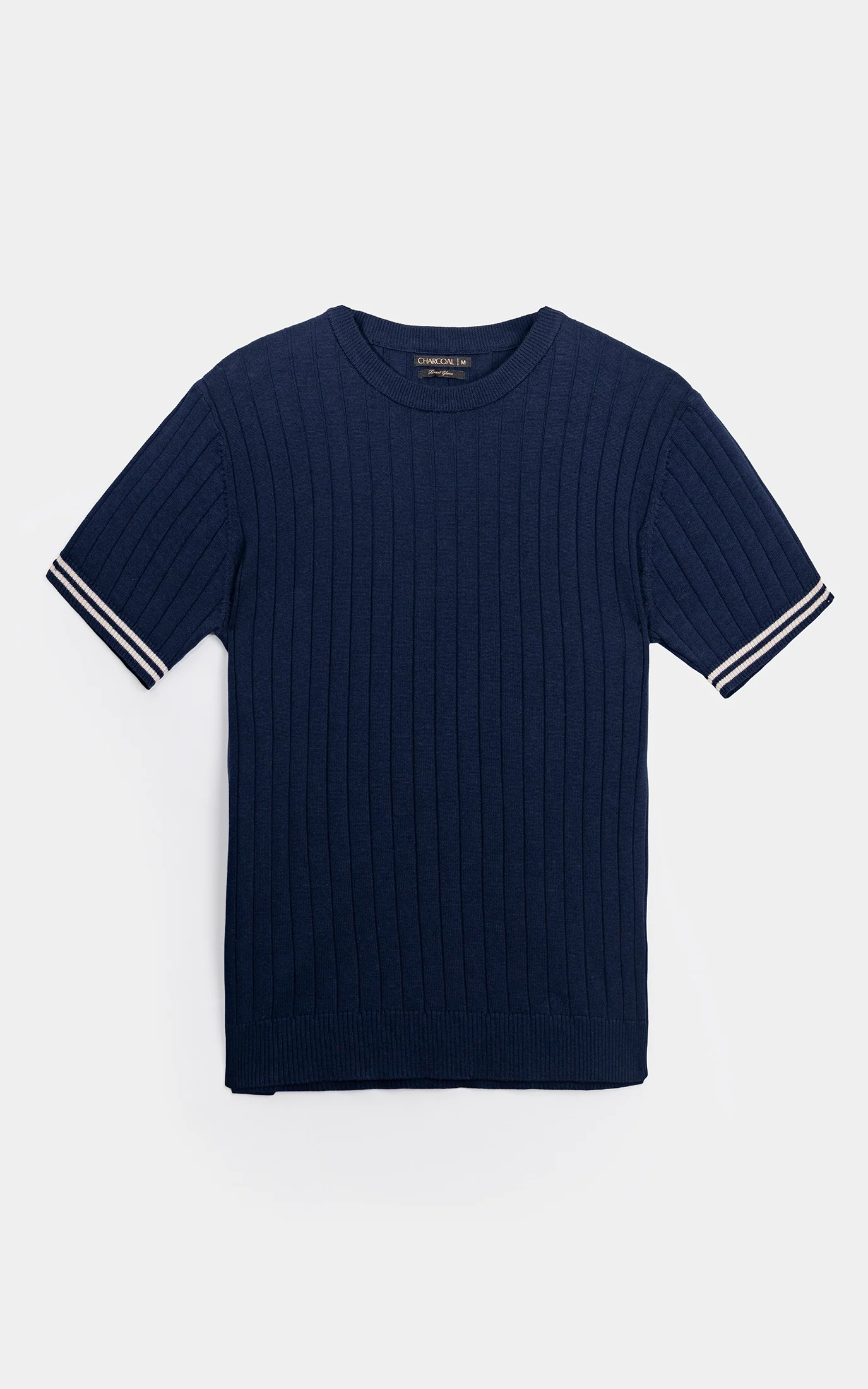 SWEATER KNIT SELF STRIPED CREW  NECK T SHIRT NAVY - Image 2