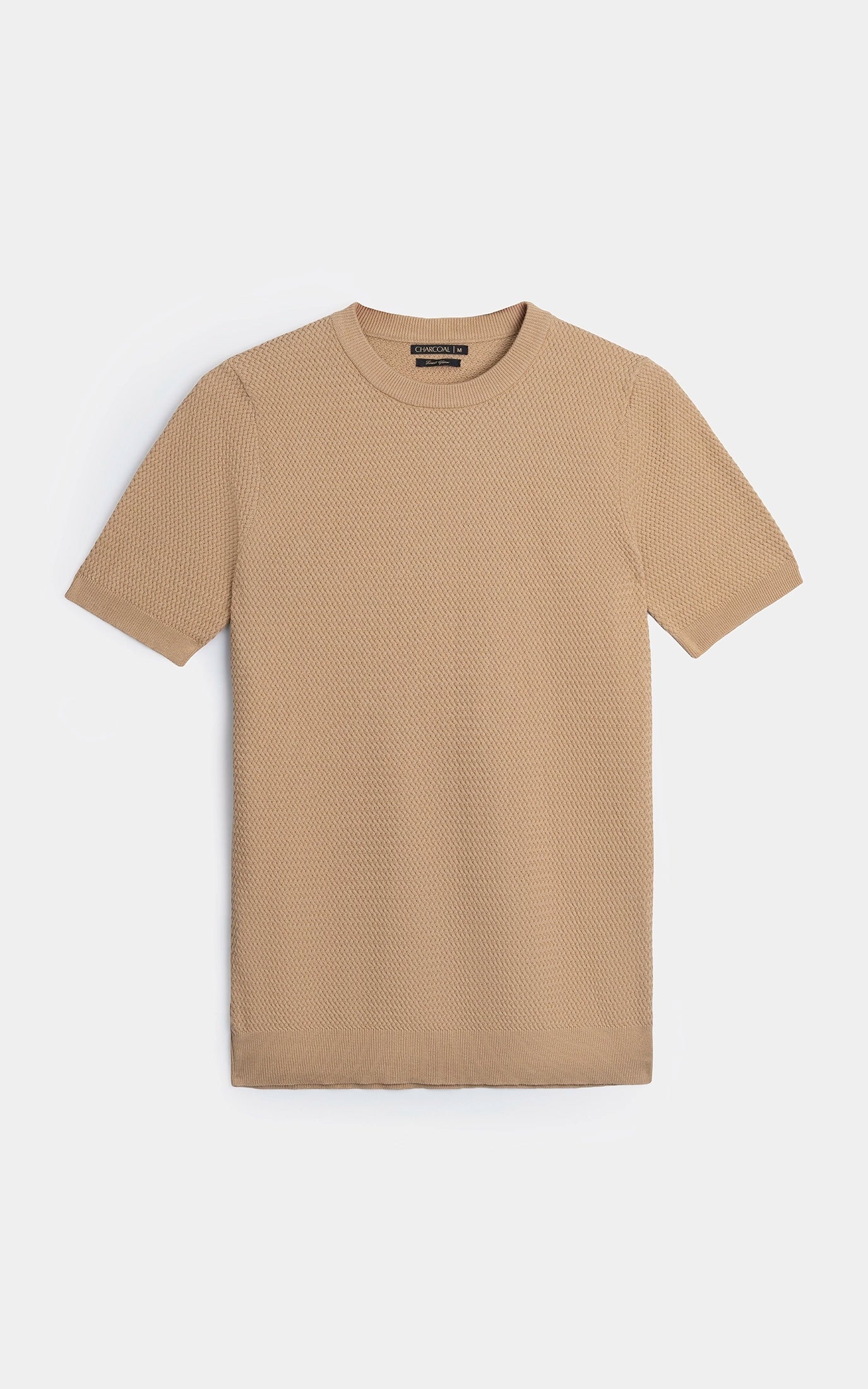 SWEATER KNIT SELF TEXTURED CREW NECK T SHIRT KHAKI - Image 2