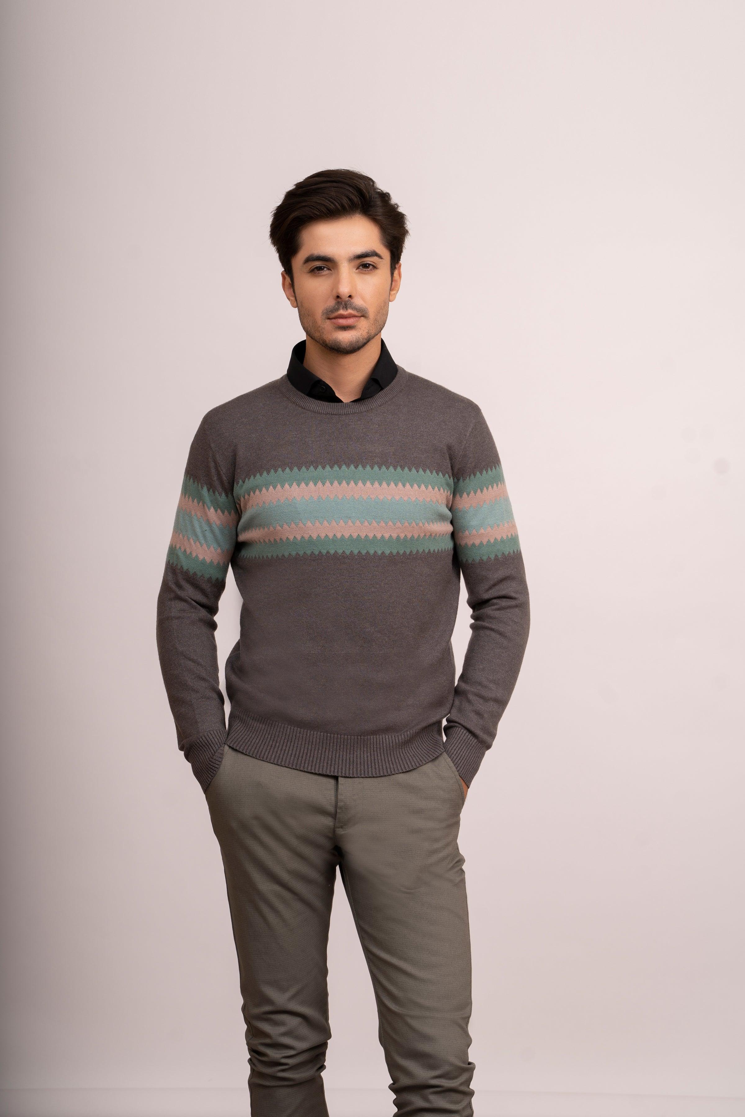 SWEATER R NECK F/L GREY