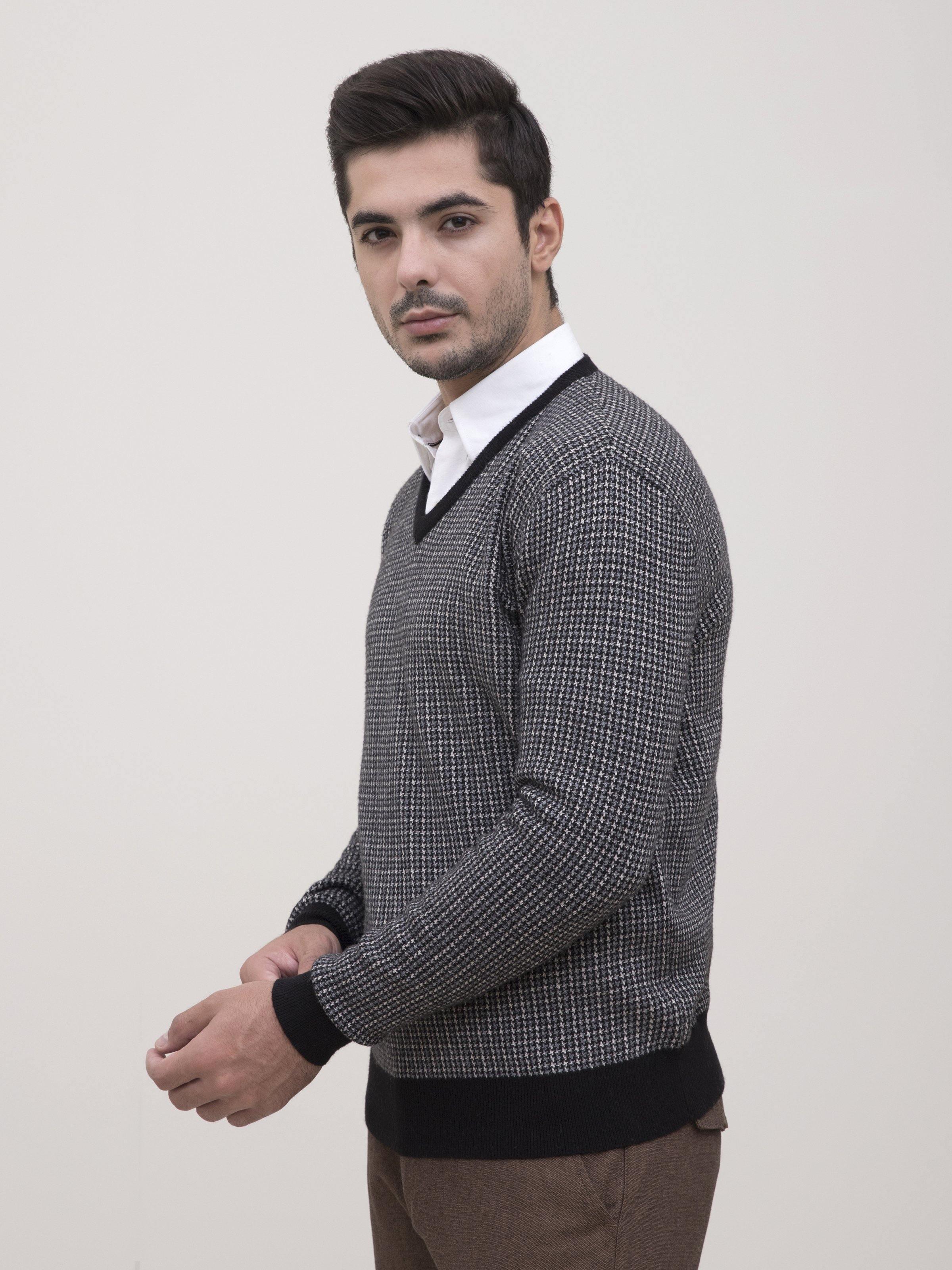 SWEATER V NECK FULL SLEEVE BLACK GREY - Image 2