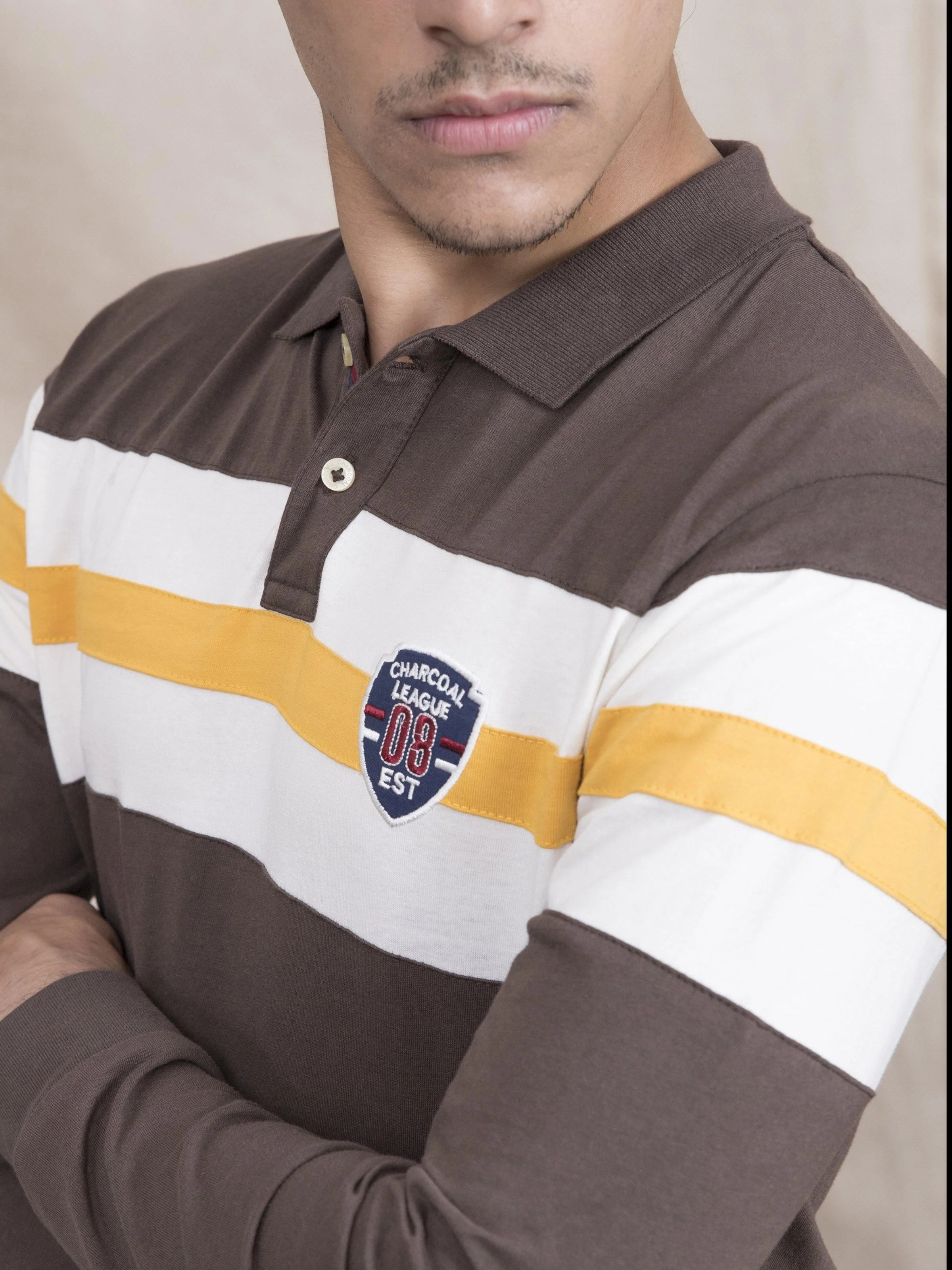 POLO SHIRT JERSEY FRONT PANNEL FULL SLEEVE BROWN - Image 4
