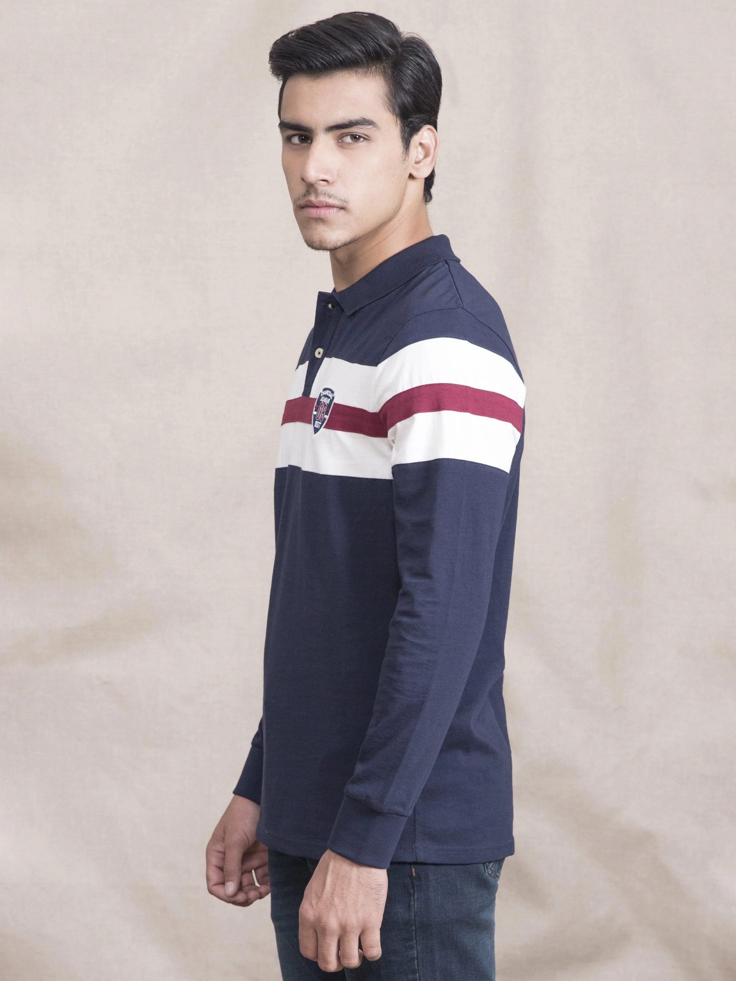POLO SHIRT JERSEY FRONT PANNEL FULL SLEEVE NAVY - Image 2