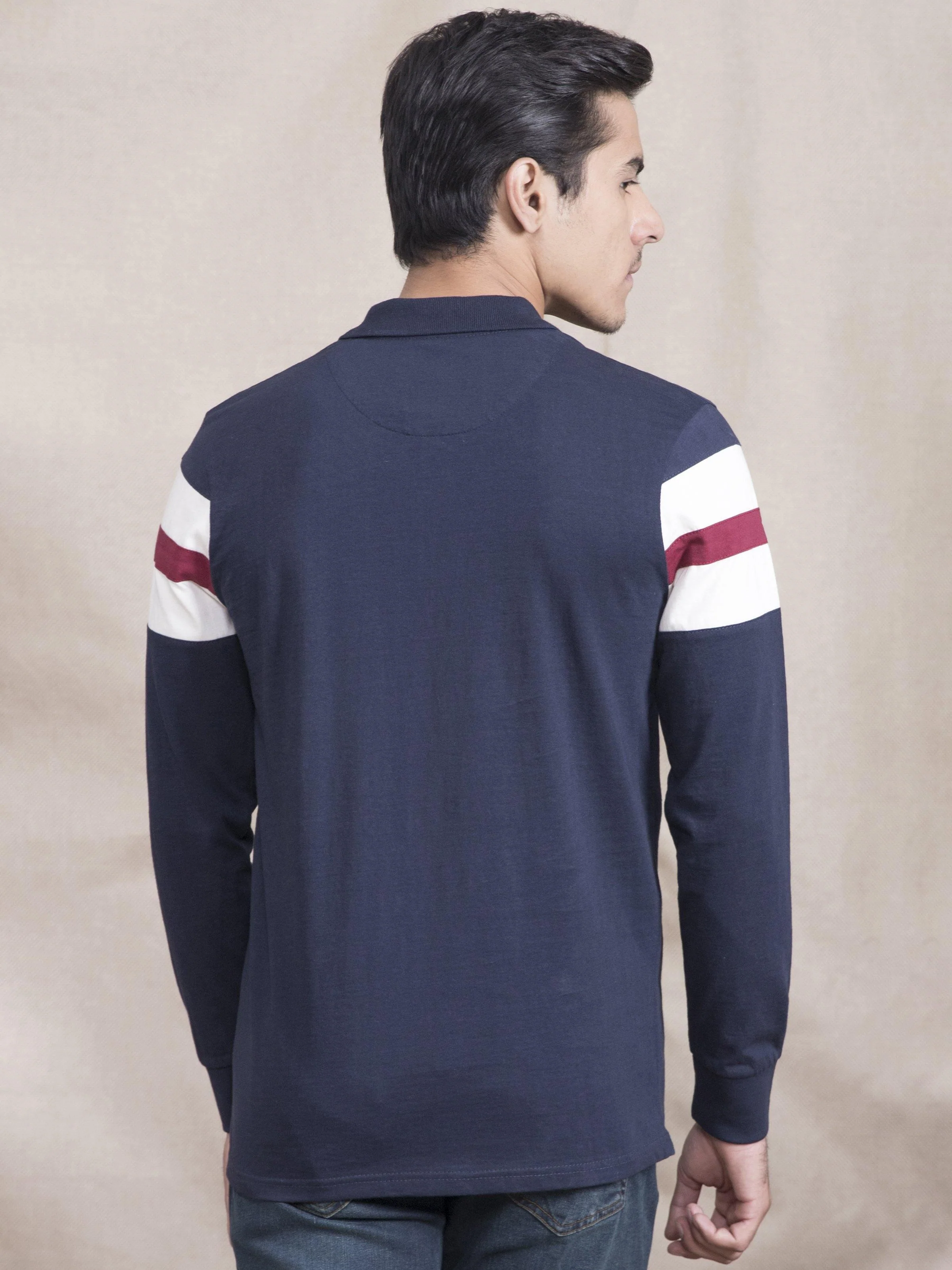 POLO SHIRT JERSEY FRONT PANNEL FULL SLEEVE NAVY - Image 3