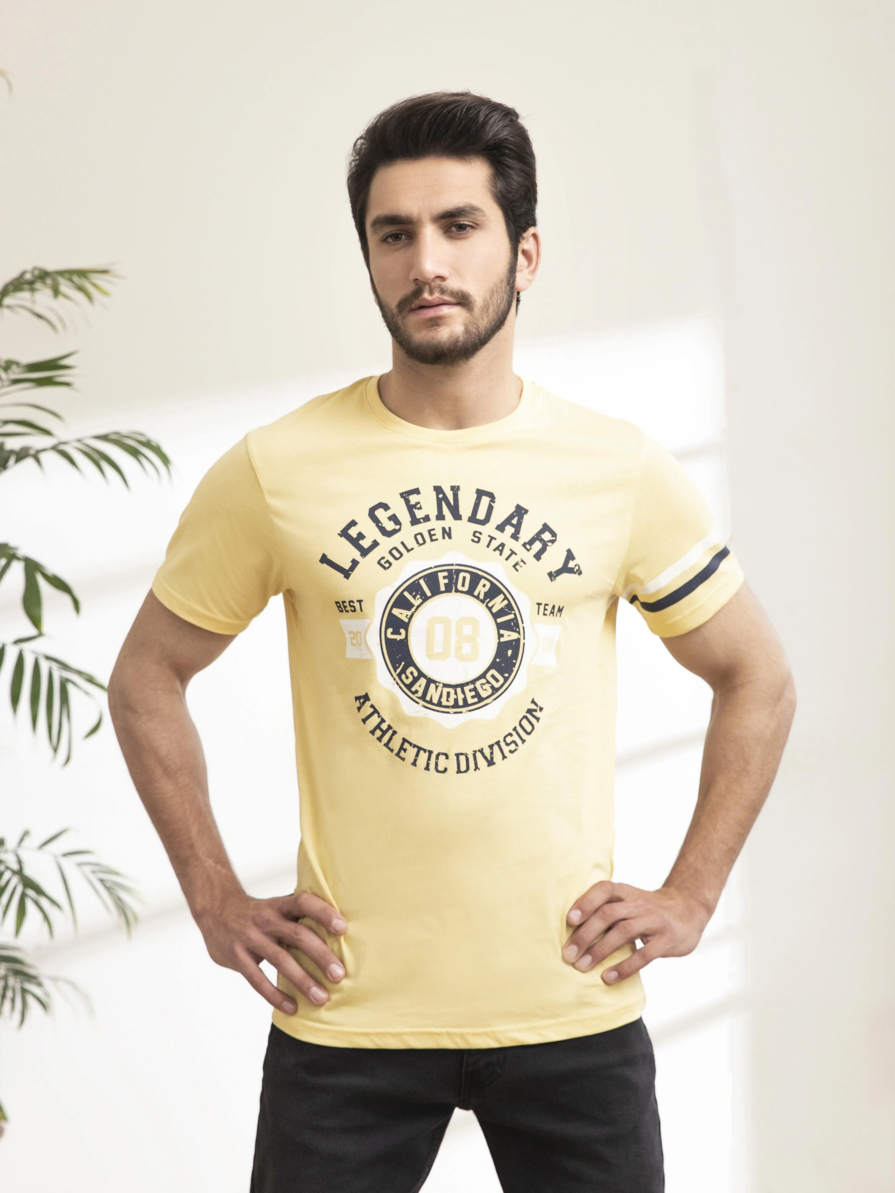T SHIRT ROUND NECK STRIPES MUSTARD - Image 4