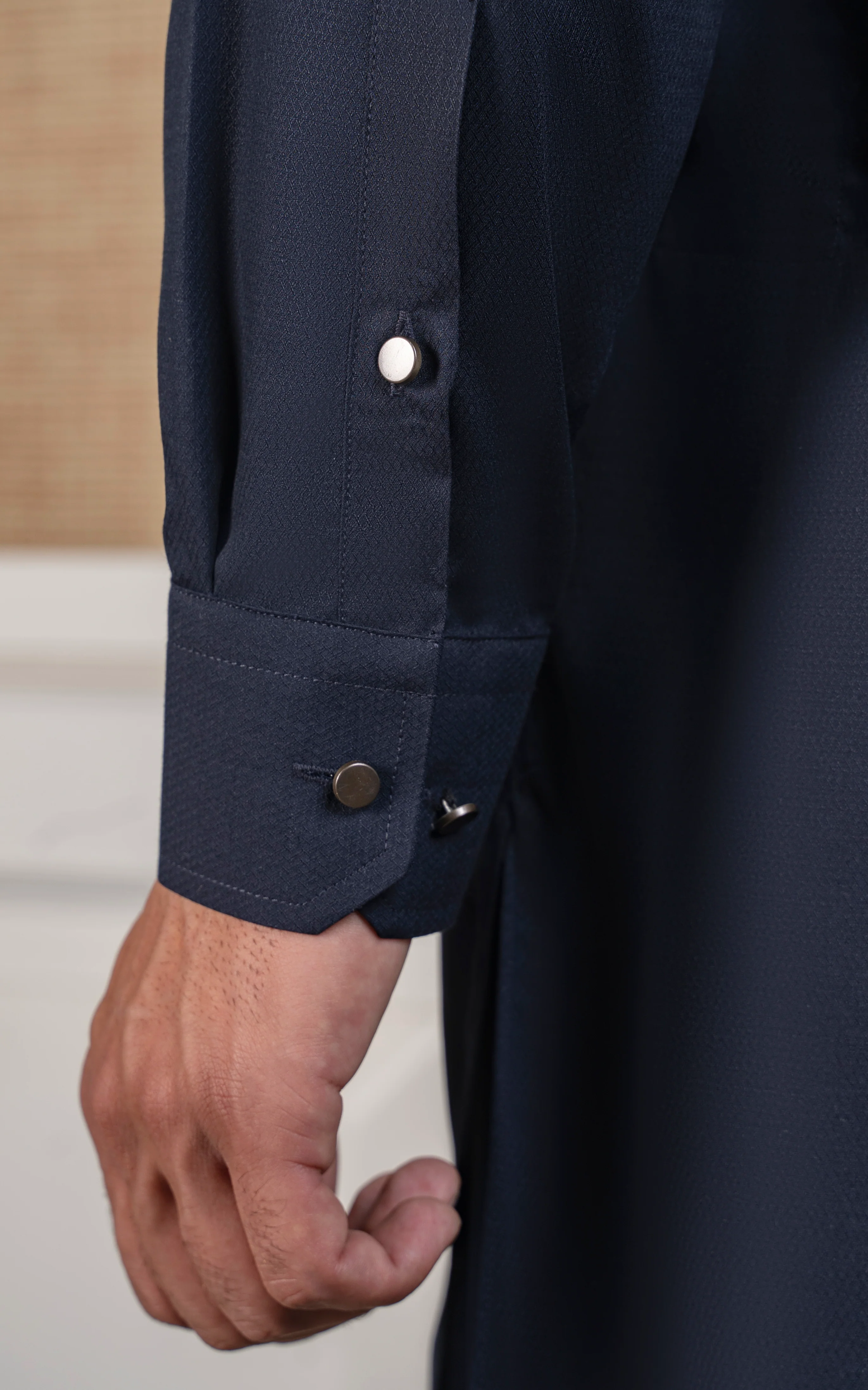 TEXTURED BLENDED KAMEEZ SHALWAR - EXECUTIVE COLLECTION NAVY - Image 6