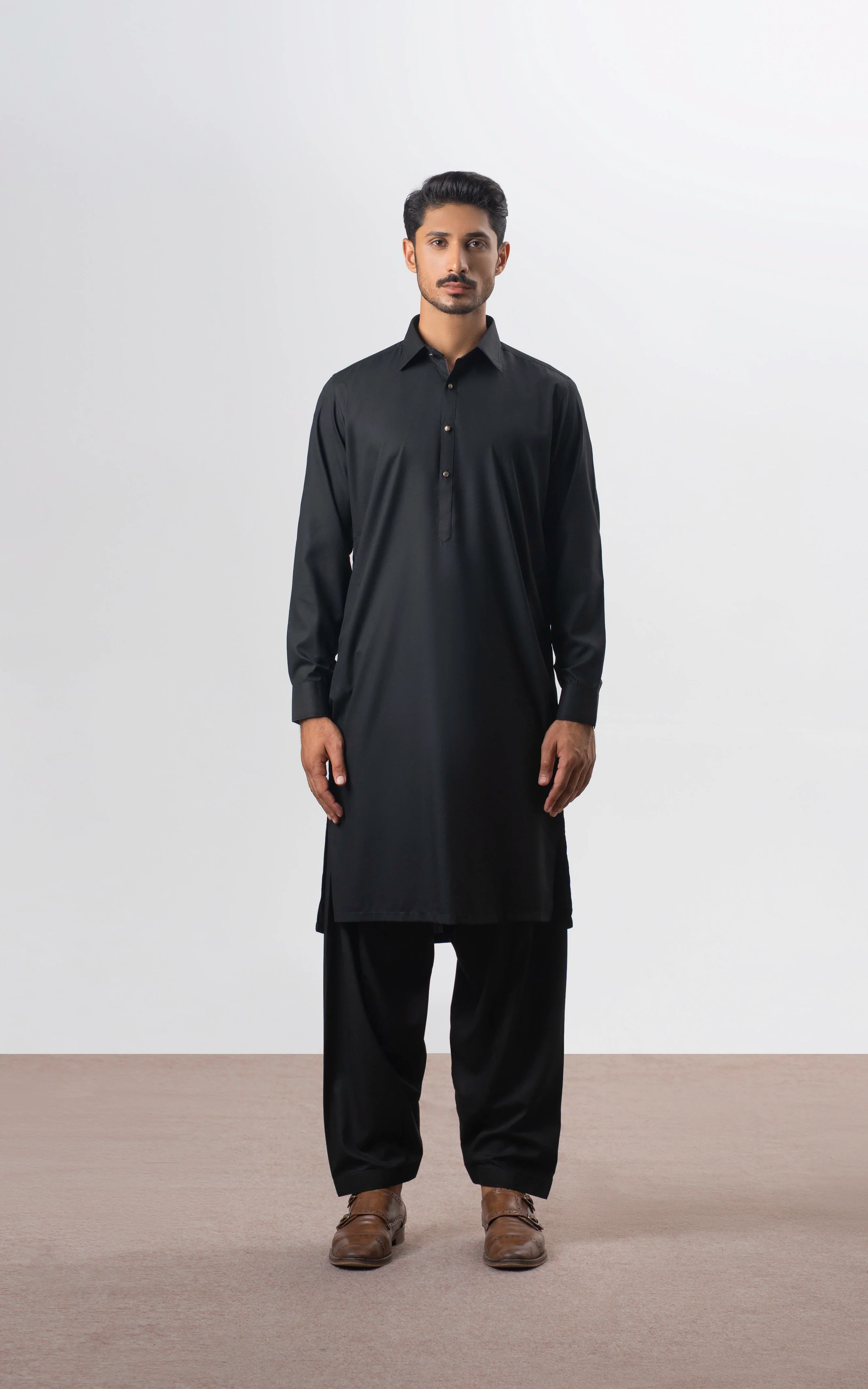 TEXTURED BLENDED KAMEEZ SHALWAR | SIGNATURE COLLECTION BLACK - Image 3