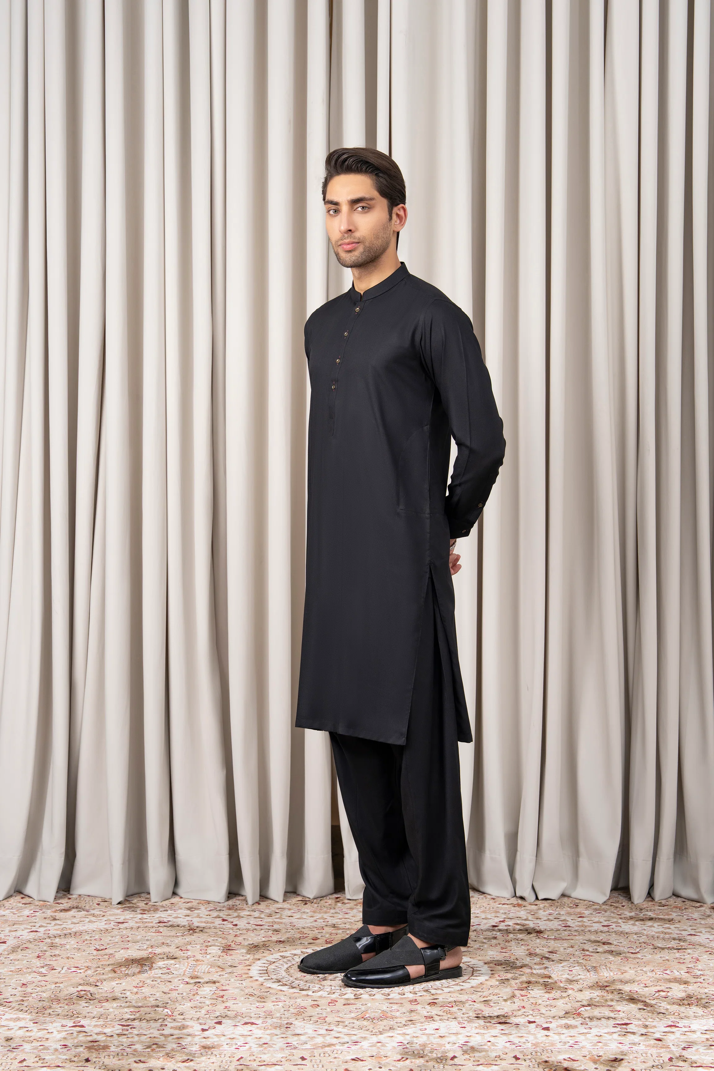 TEXTURED BLENDED KAMEEZ SHALWAR - SIGNATURE COLLECTION BLACK - Image 5
