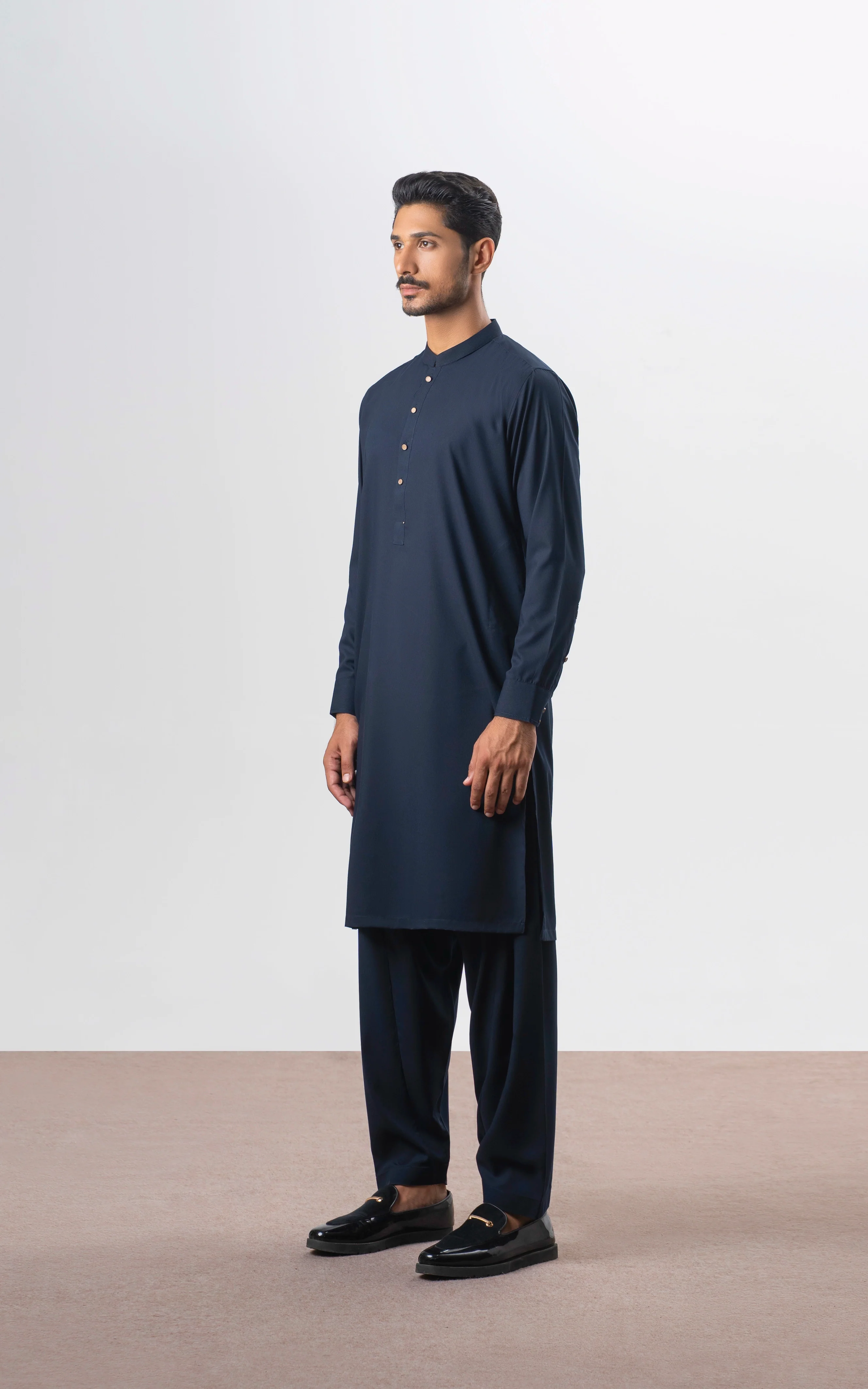 TEXTURED BLENDED KAMEEZ SHALWAR | SIGNATURE COLLECTION NAVY - Image 5