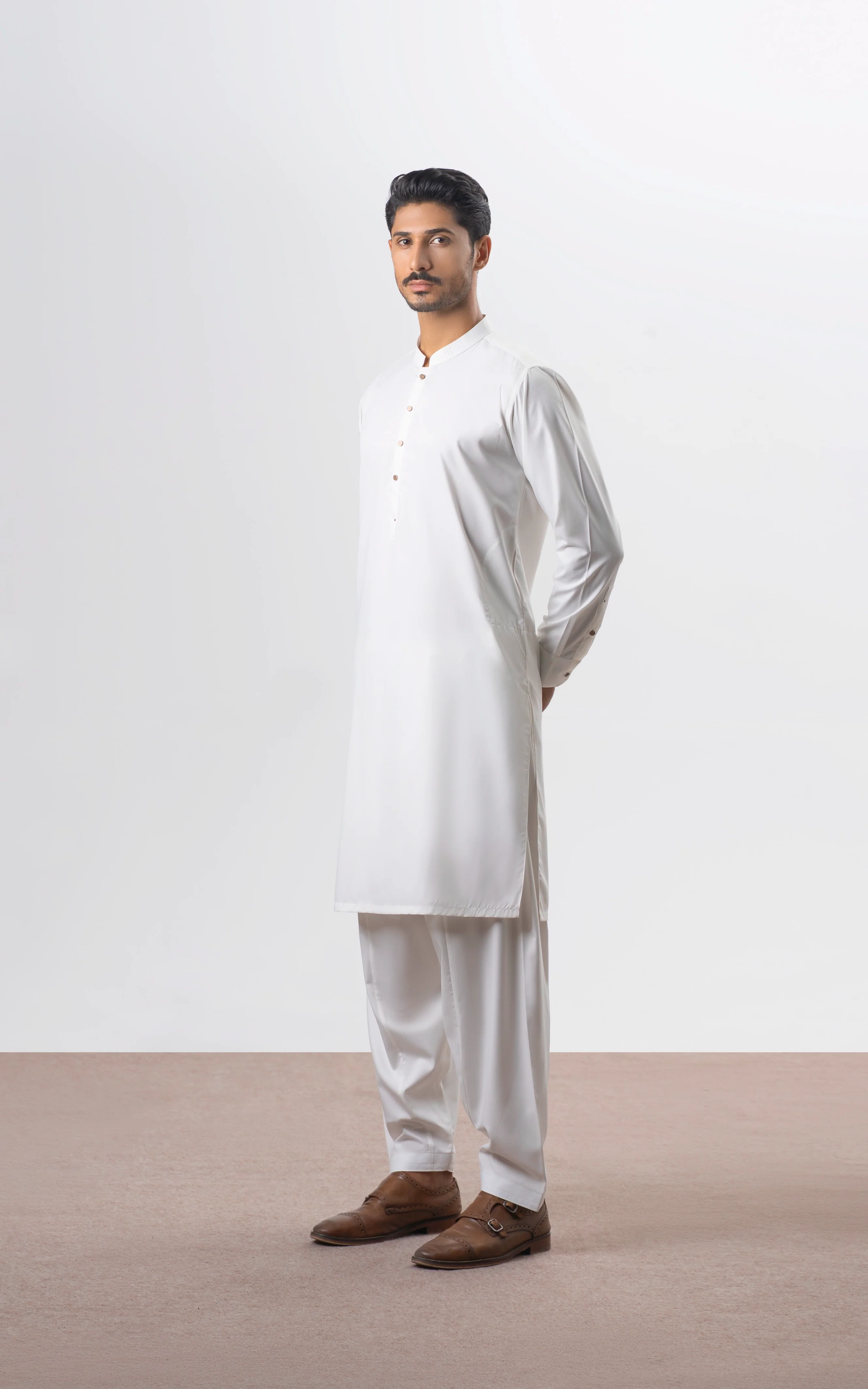 TEXTURED BLENDED KAMEEZ SHALWAR | SIGNATURE COLLECTION OFF WHITE