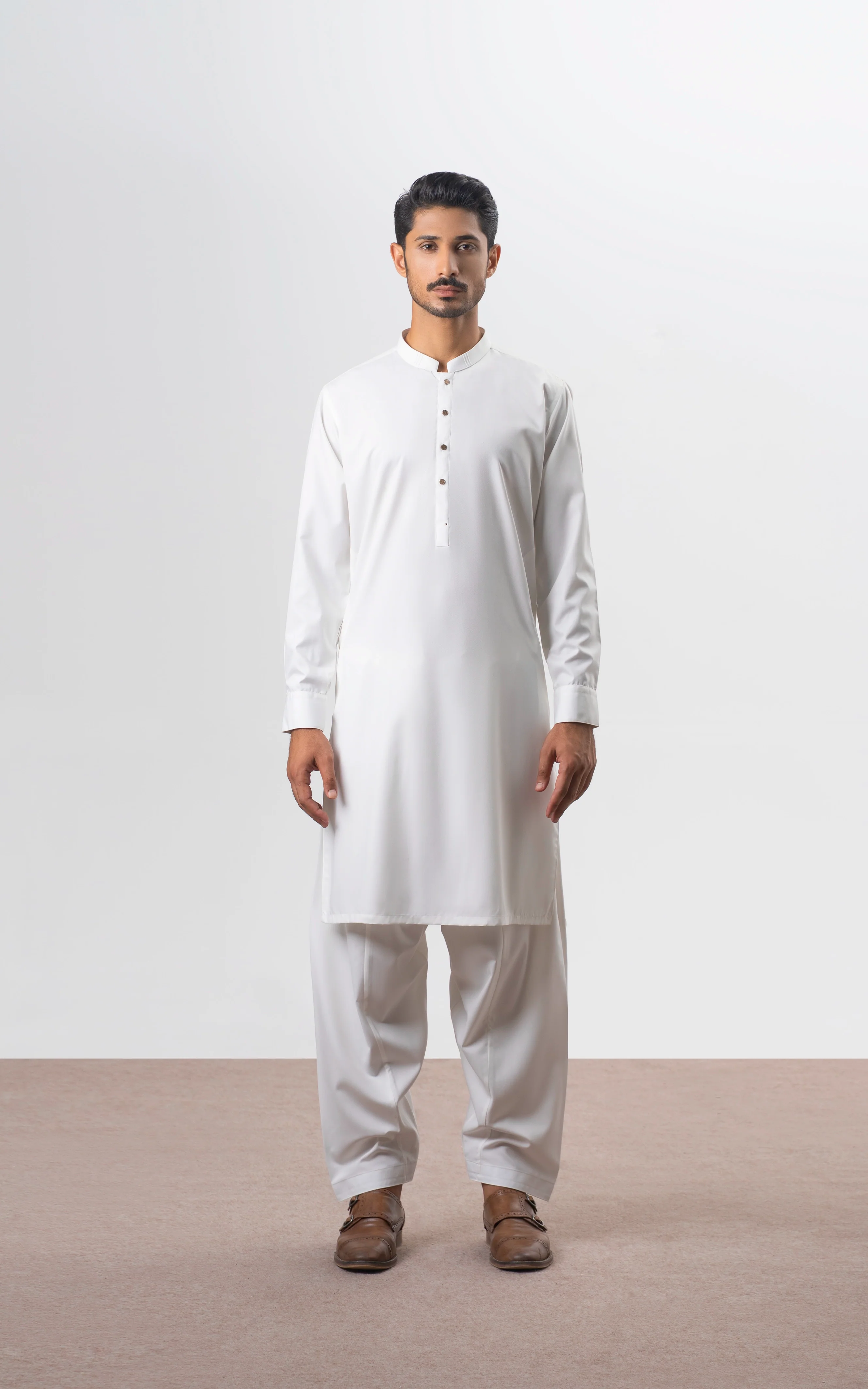 TEXTURED BLENDED KAMEEZ SHALWAR | SIGNATURE COLLECTION OFF WHITE - Image 3