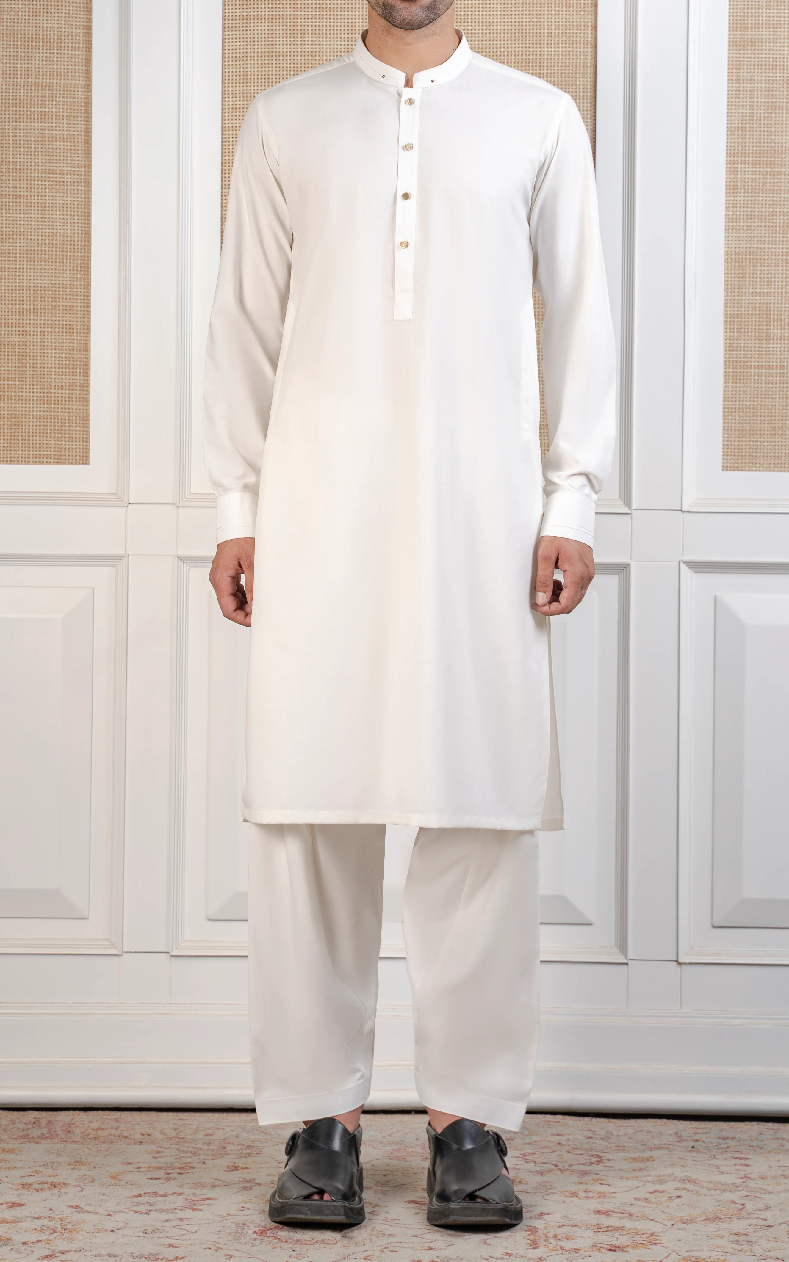 TEXTURED BLENDED KAMEEZ SHALWAR - SIGNATURE COLLECTION WHITE - Image 2