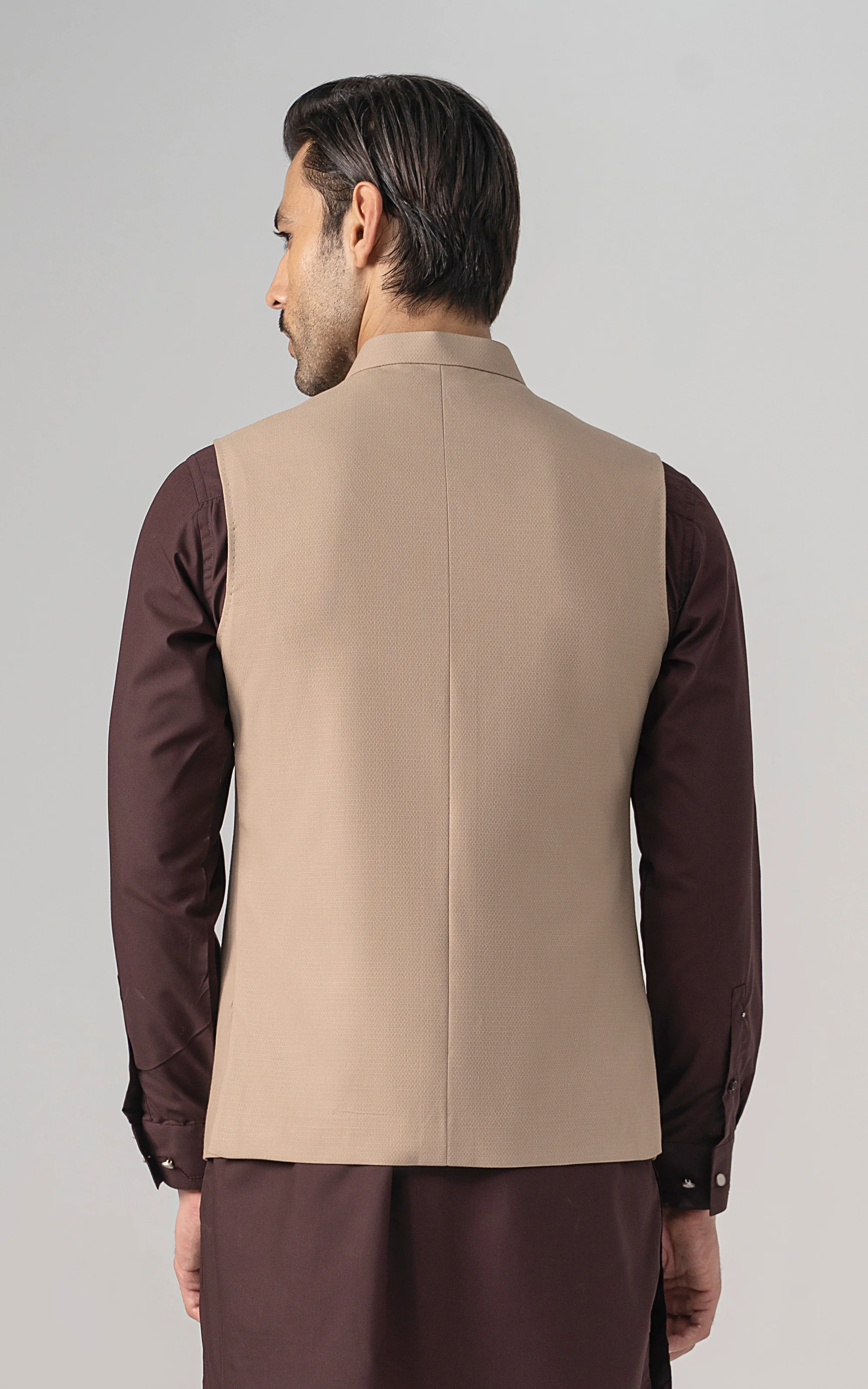 TEXTURED  BLENDED WAISTCOAT - SIGNATURE COLLECTION KHAKI - Image 5