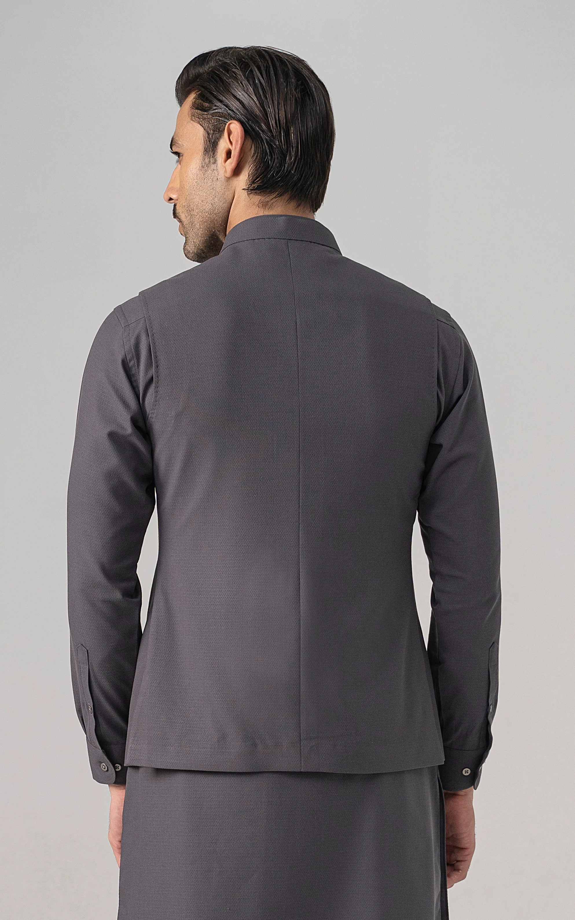 TEXTURED  BLENDED WAISTCOAT - SIGNATURE COLLECTION MID GREY - Image 4