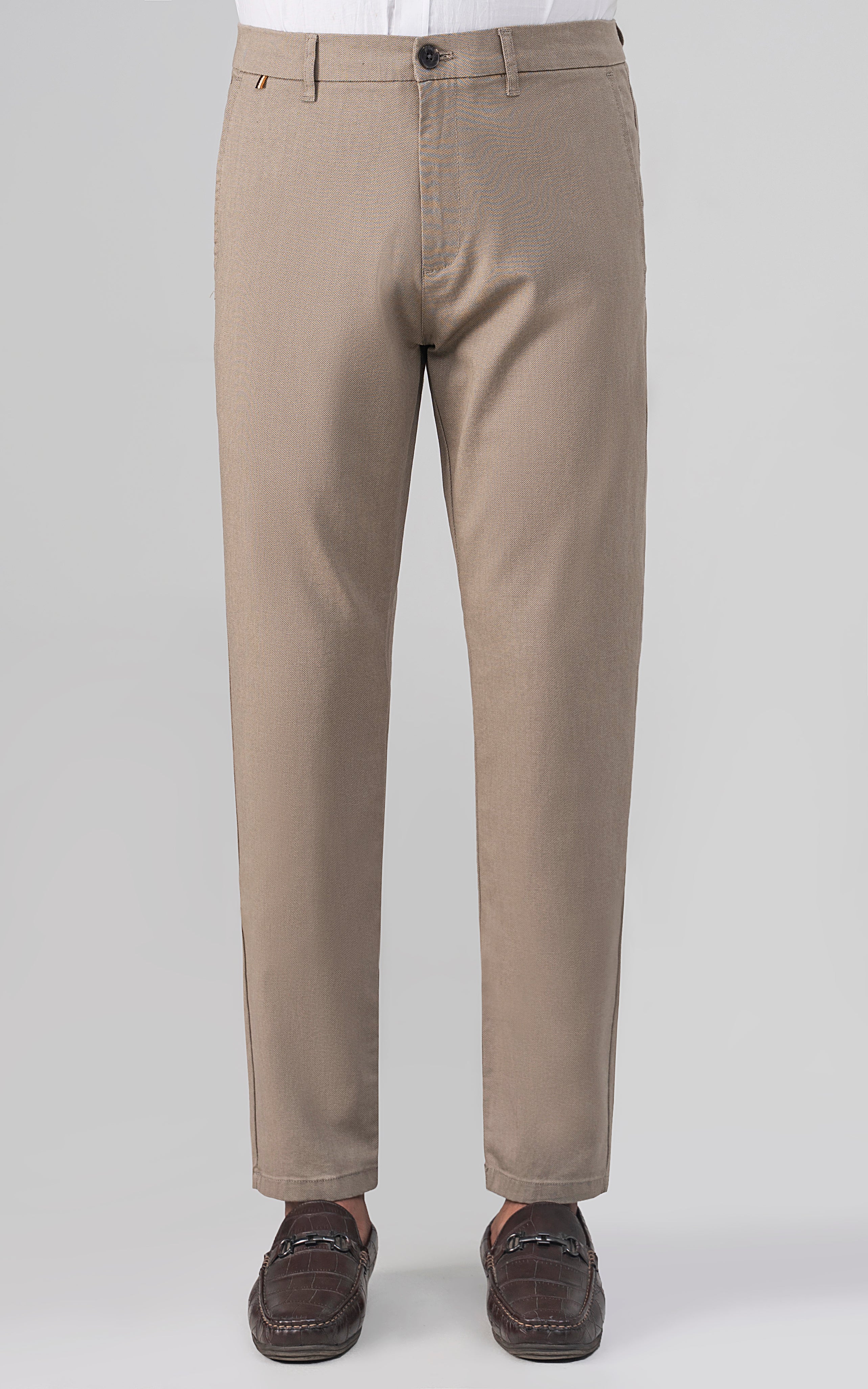 TEXTURED SMART FIT CASUAL PANT KHAKI - Image 3