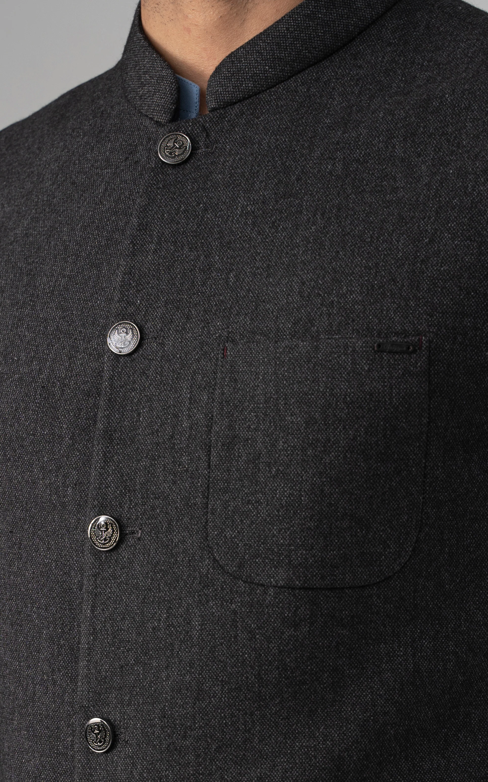 TEXTURED WOOL BLENDED WAISTCOAT -SIGNATURE COLLECTION   CHARCOAL GREY - Image 2