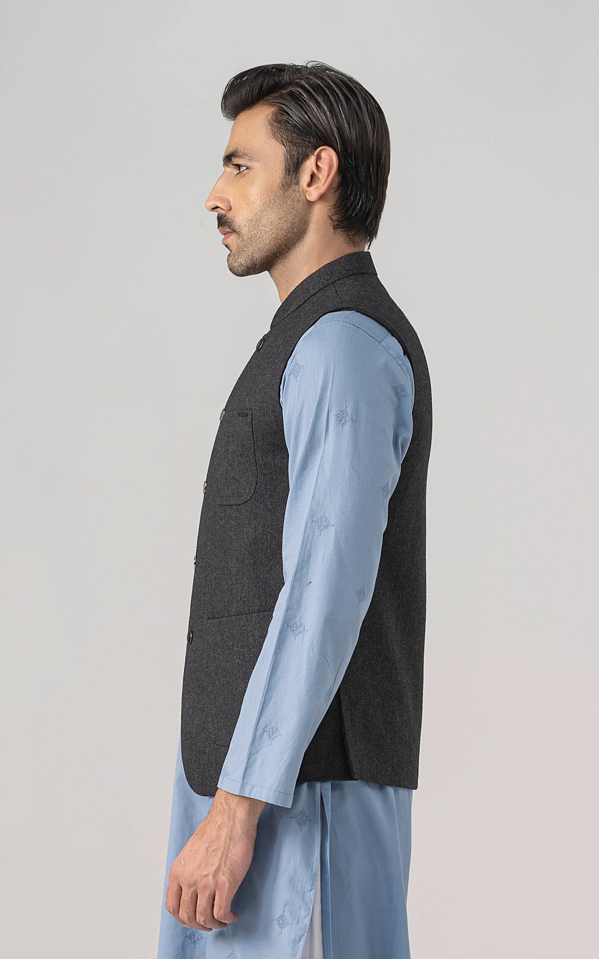 TEXTURED WOOL BLENDED WAISTCOAT -SIGNATURE COLLECTION   CHARCOAL GREY - Image 3