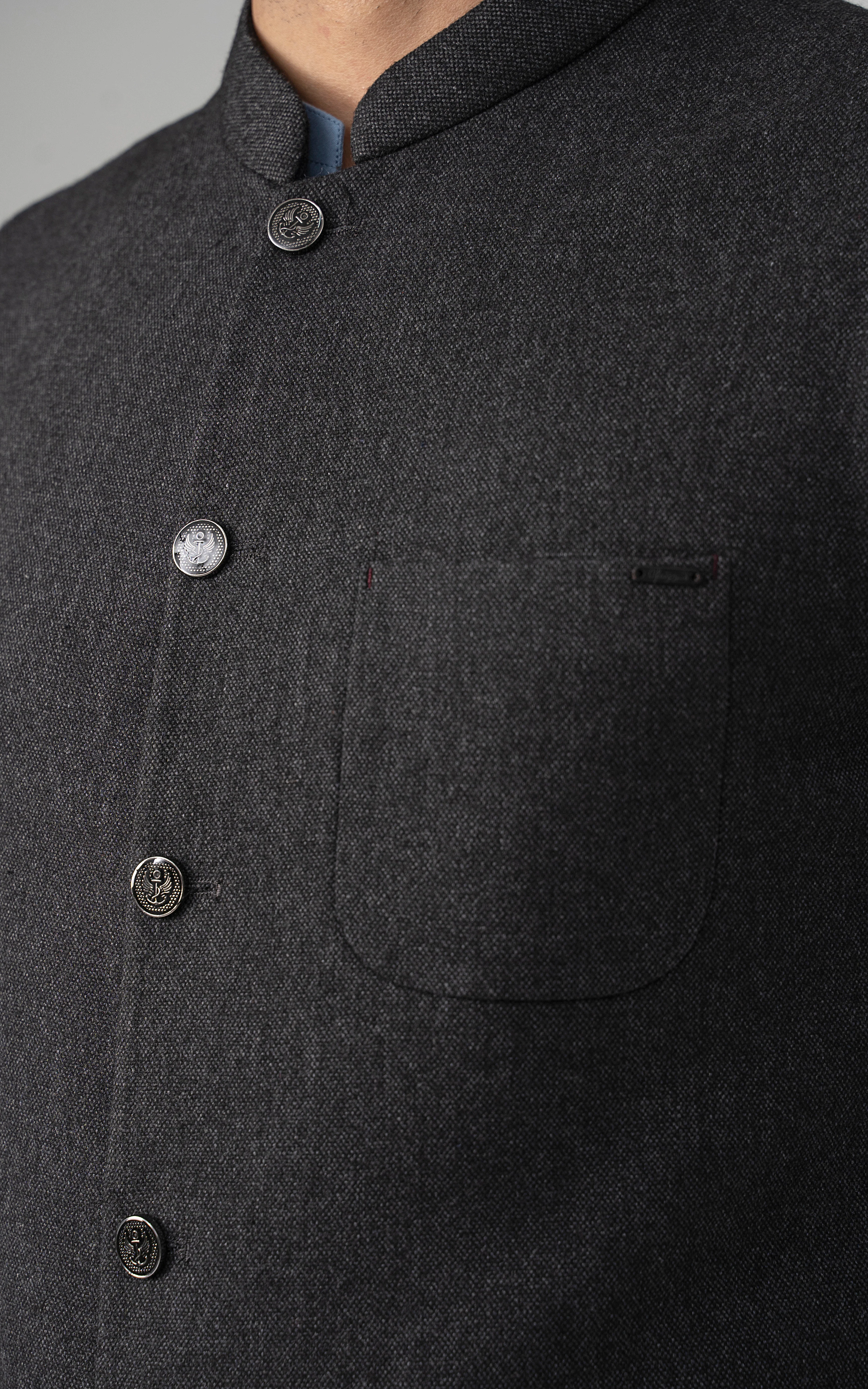 TEXTURED WOOL BLENDED WAISTCOAT -SIGNATURE COLLECTION   CHARCOAL GREY - Image 5