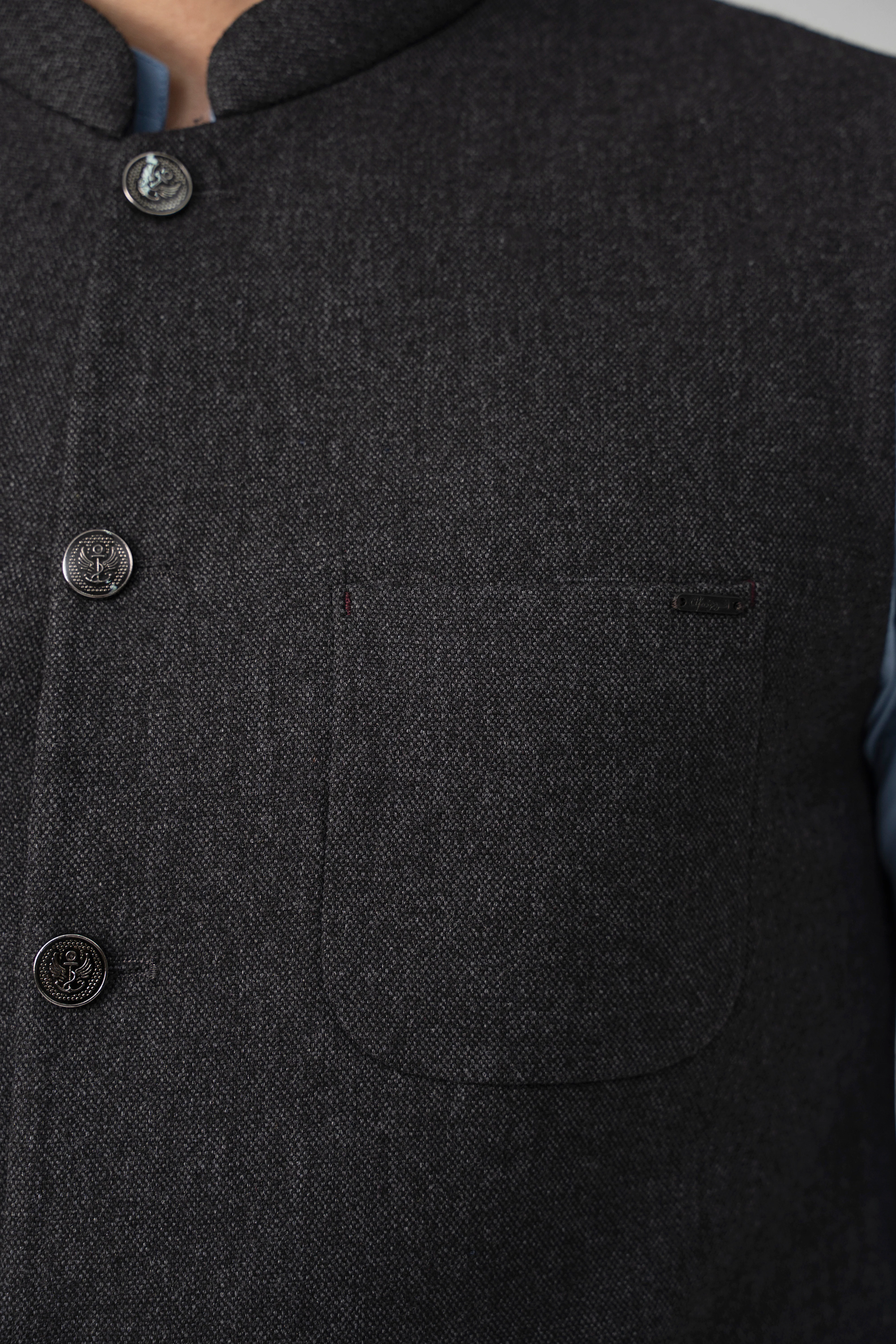 TEXTURED WOOL BLENDED WAISTCOAT -SIGNATURE COLLECTION   CHARCOAL GREY - Image 6