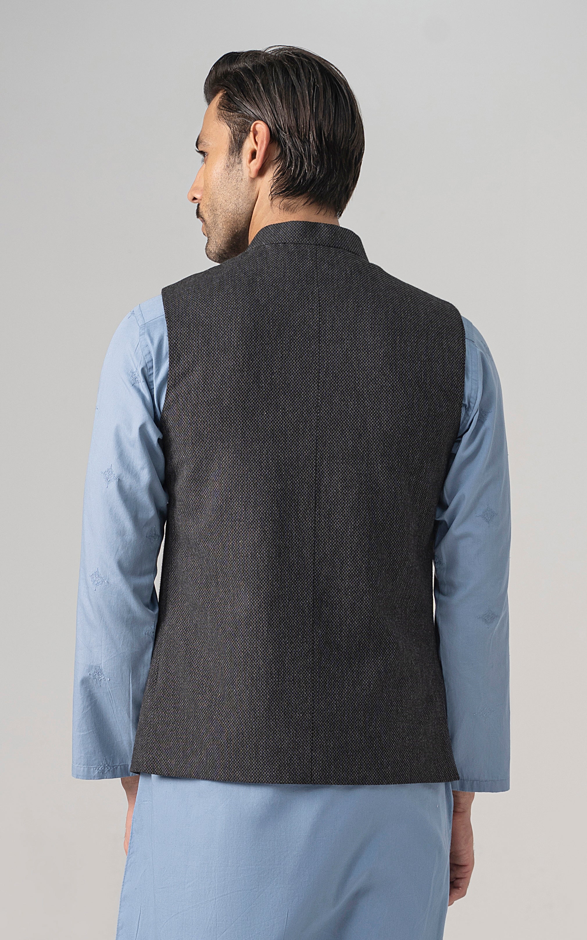 TEXTURED WOOL BLENDED WAISTCOAT - SIGNATURE COLLECTION CHARCOAL GREY - Image 4