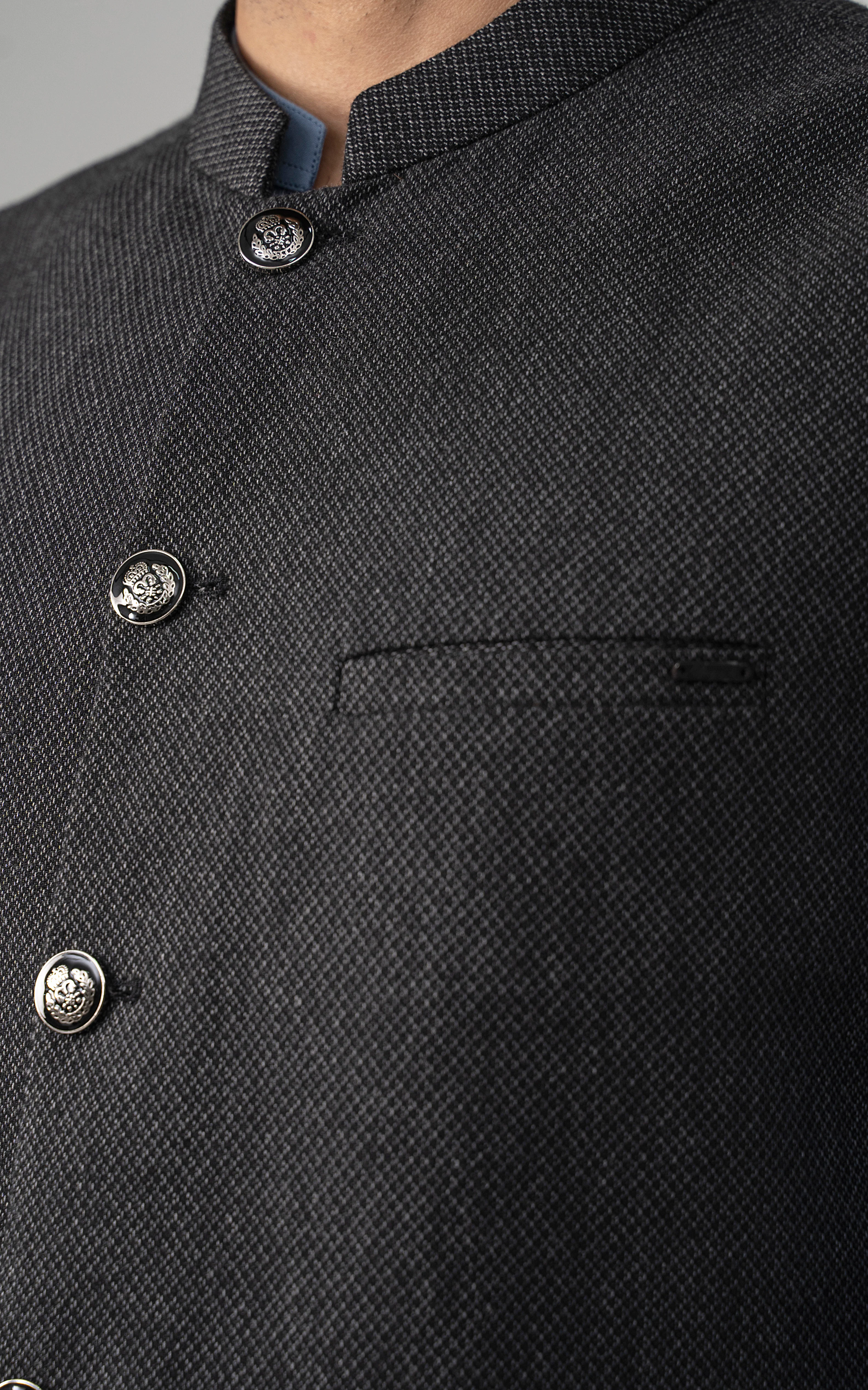 TEXTURED WOOL BLENDED WAISTCOAT - SIGNATURE COLLECTION CHARCOAL GREY - Image 5