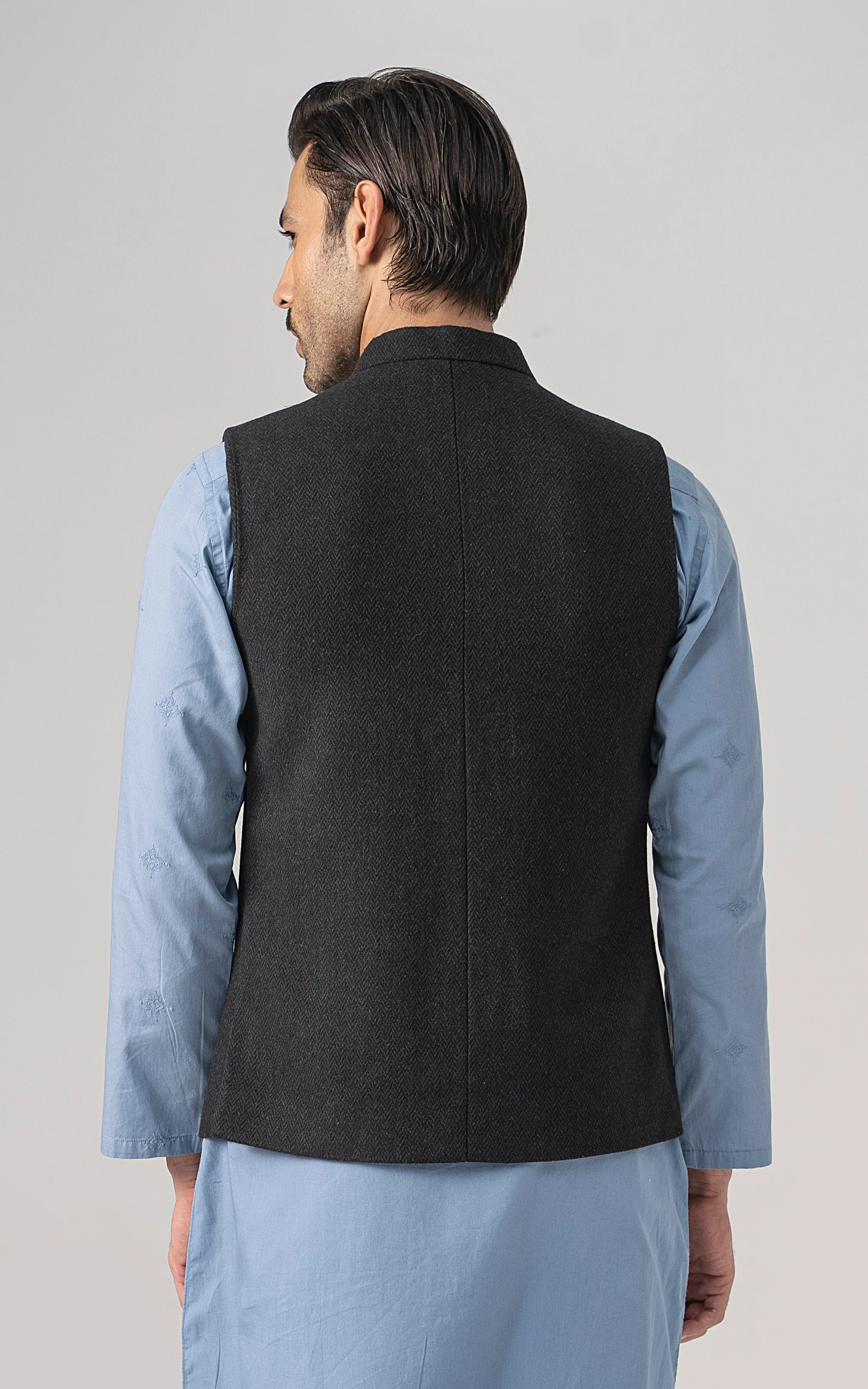 TEXTURED WOOL BLENDED WAISTCOAT - SIGNATURE COLLECTION DARK GREY - Image 4