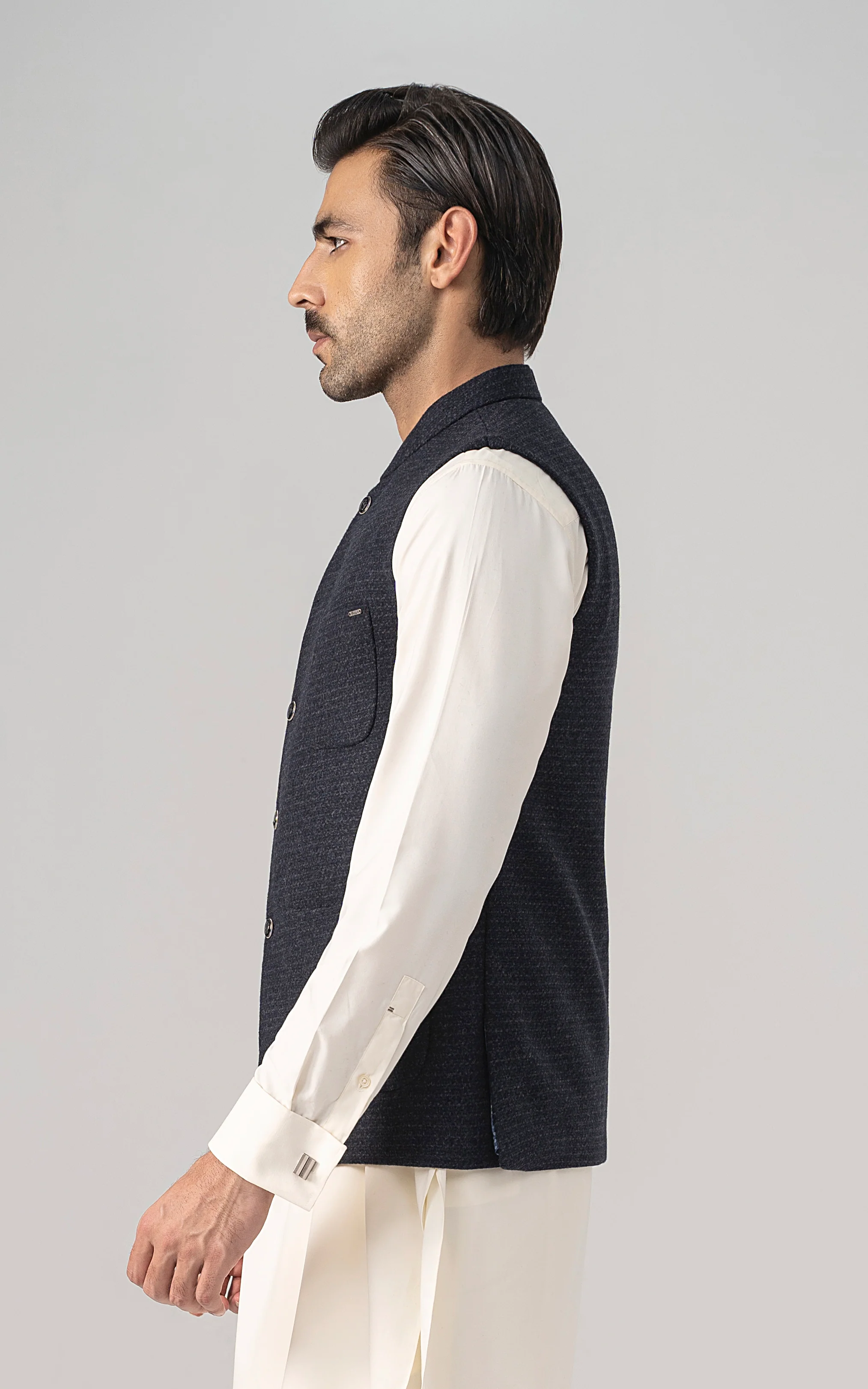 TEXTURED WOOL BLENDED WAISTCOAT -SIGNATURE COLLECTION BLUE - Image 2