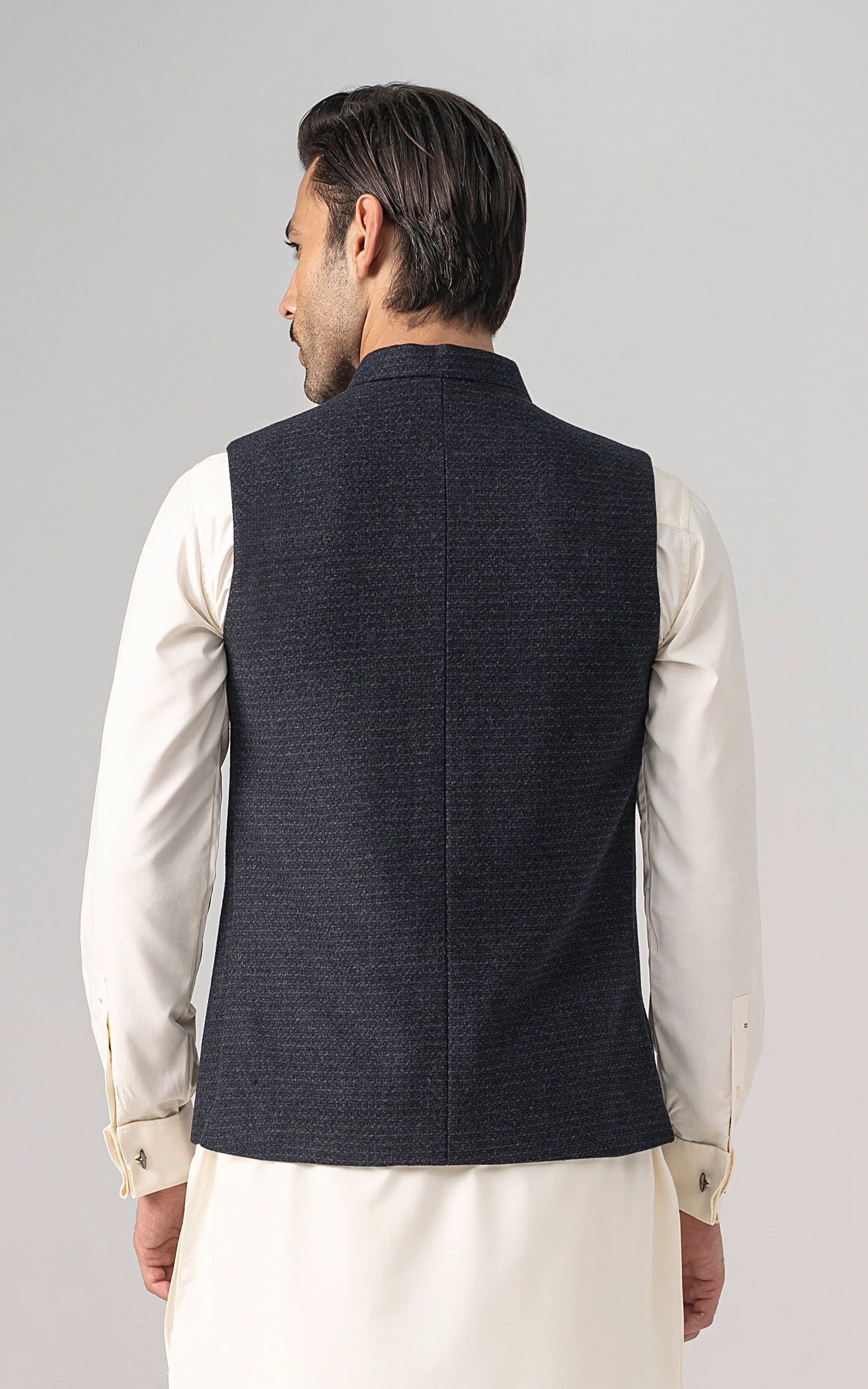TEXTURED WOOL BLENDED WAISTCOAT -SIGNATURE COLLECTION BLUE - Image 3