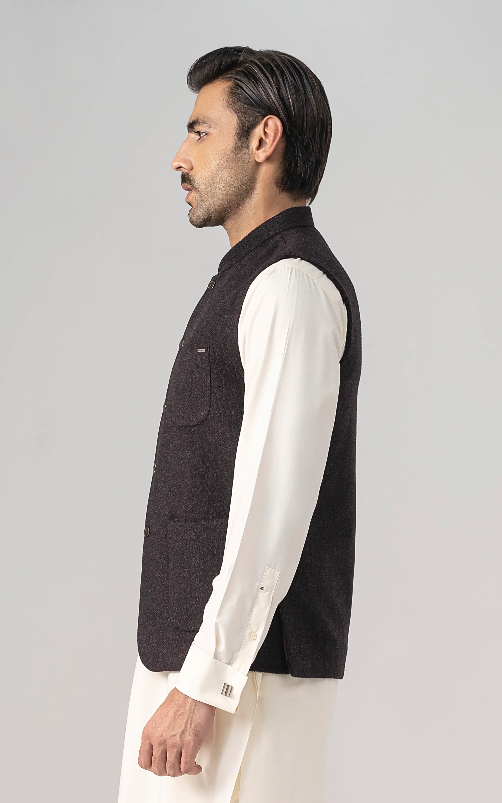 TEXTURED WOOL BLENDED WAISTCOAT - SIGNATURE COLLECTION  MAROON - Image 2