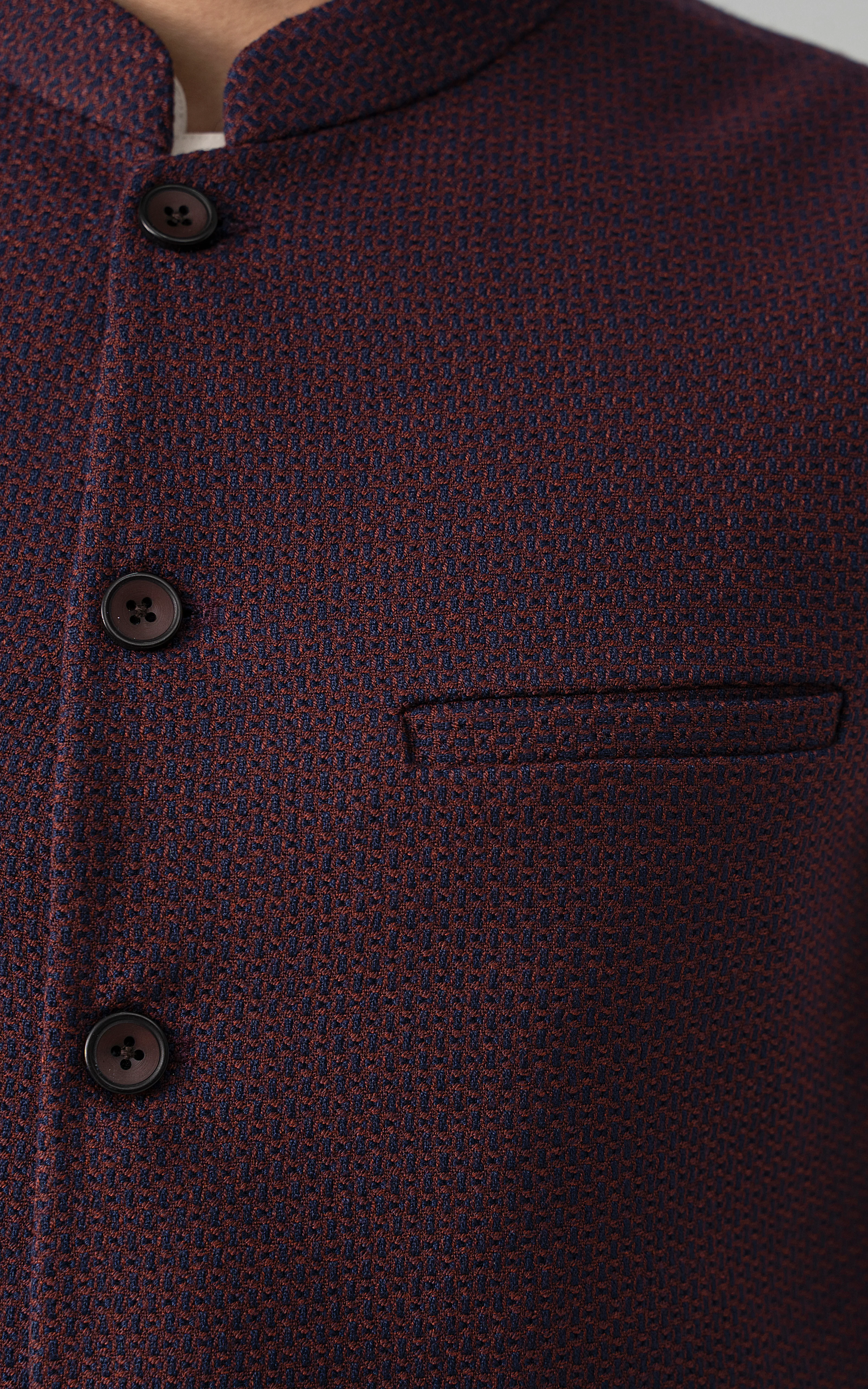 TEXTURED WOOL BLENDED WAISTCOAT - SIGNATURE COLLECTION MAROON NAVY - Image 6