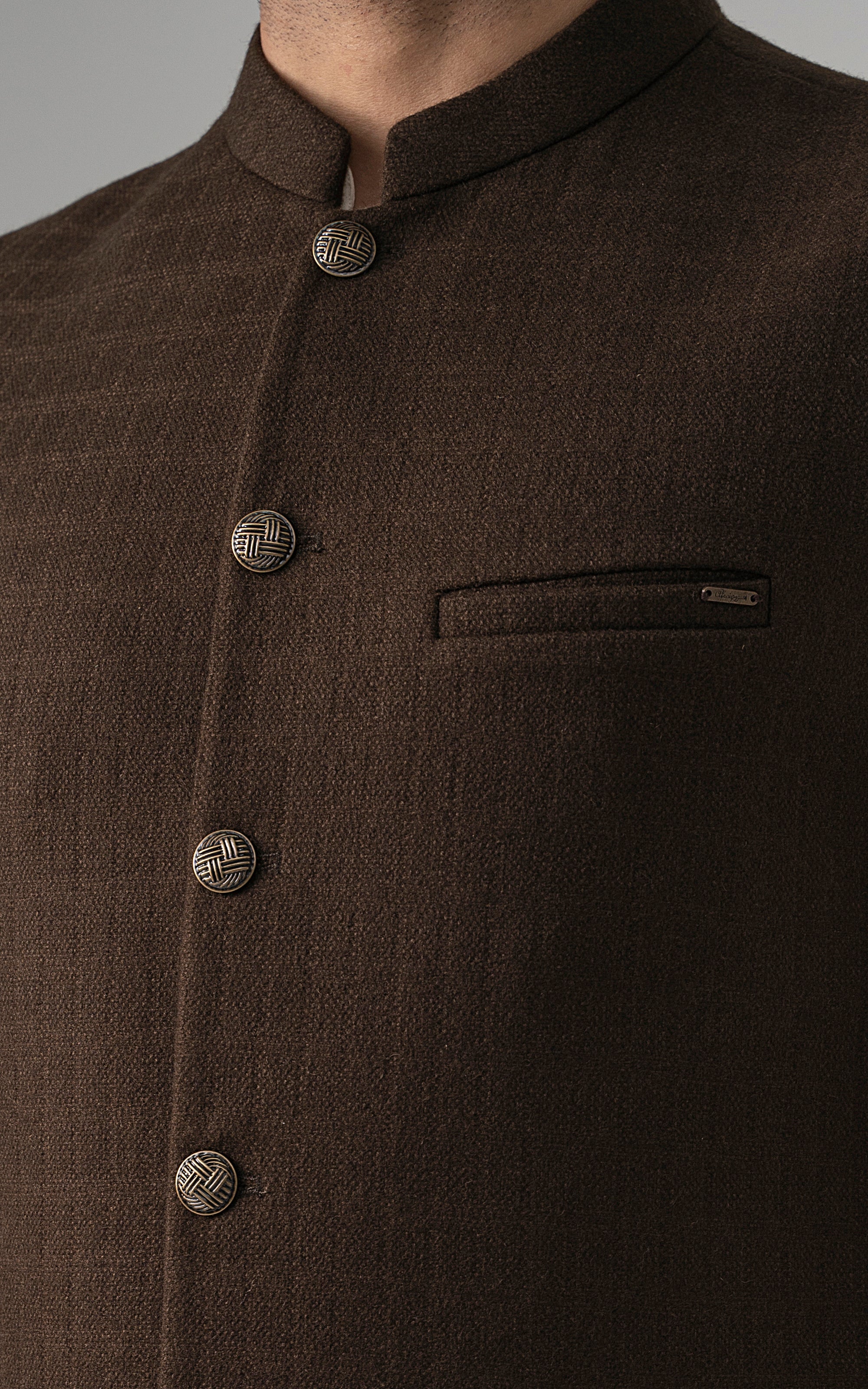 TEXTURED WOOL BLENDED WAISTCOAT - SIGNATURE COLLECTION MID BROWN - Image 2
