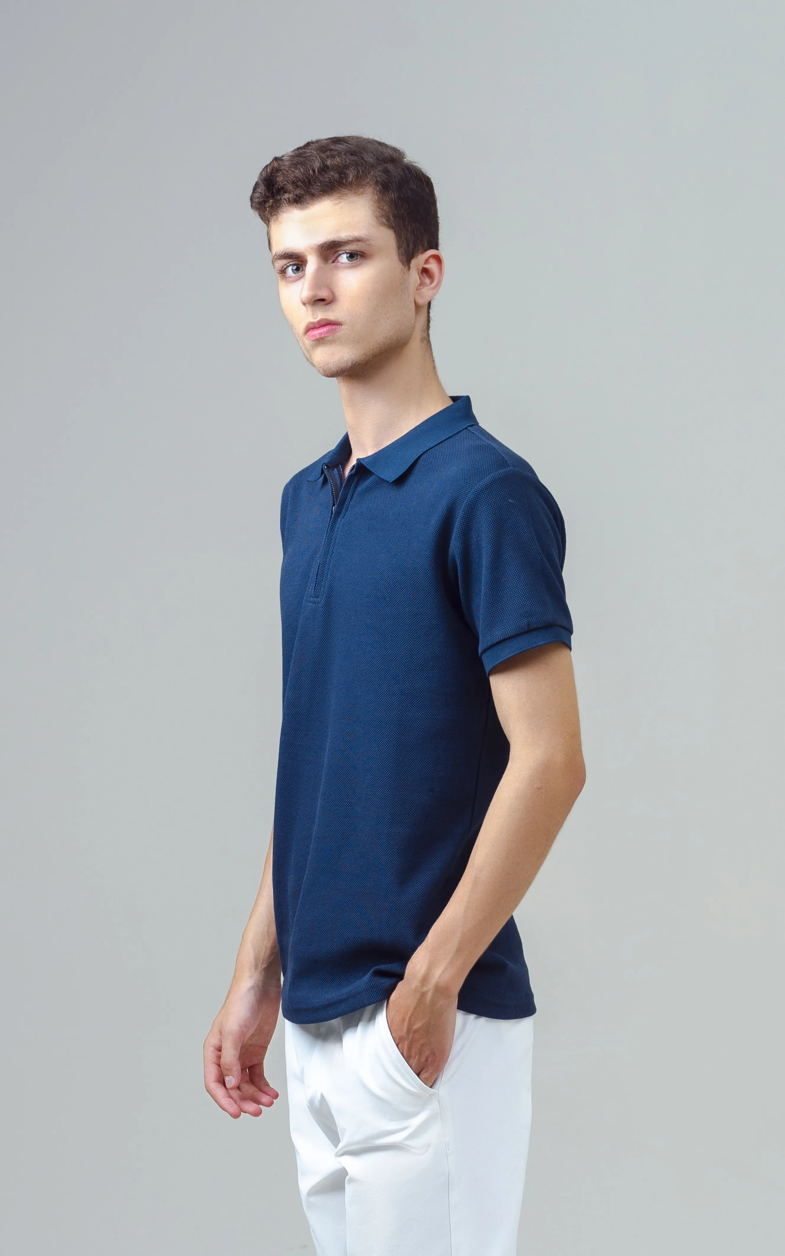 TEXTURED ZIPPER POLO NAVY - Image 5