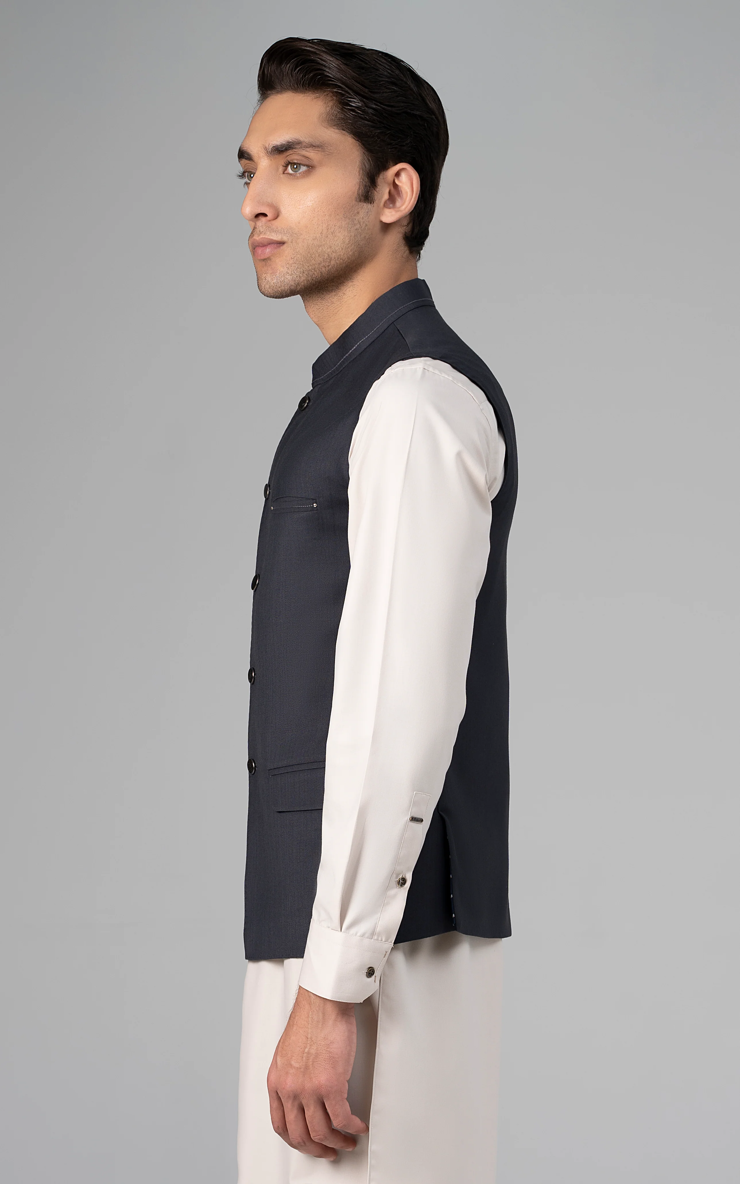 TROPICAL WAISTCOAT -SIGNATURE COLLECTION DARK GREY - Image 3