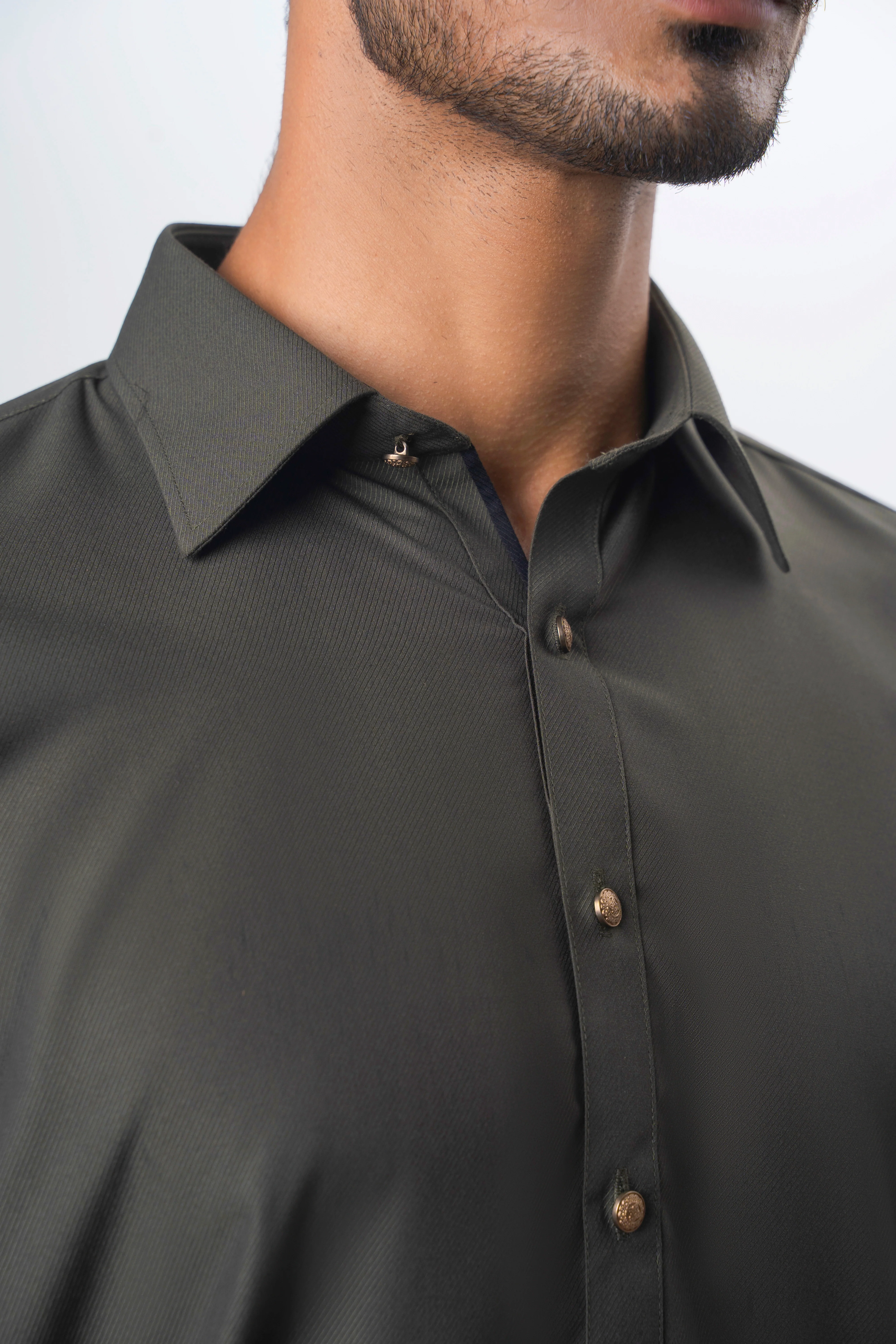 TWILL BLENDED KAMEEZ SHALWAR | SIGNATURE COLLECTION OLIVE - Image 2