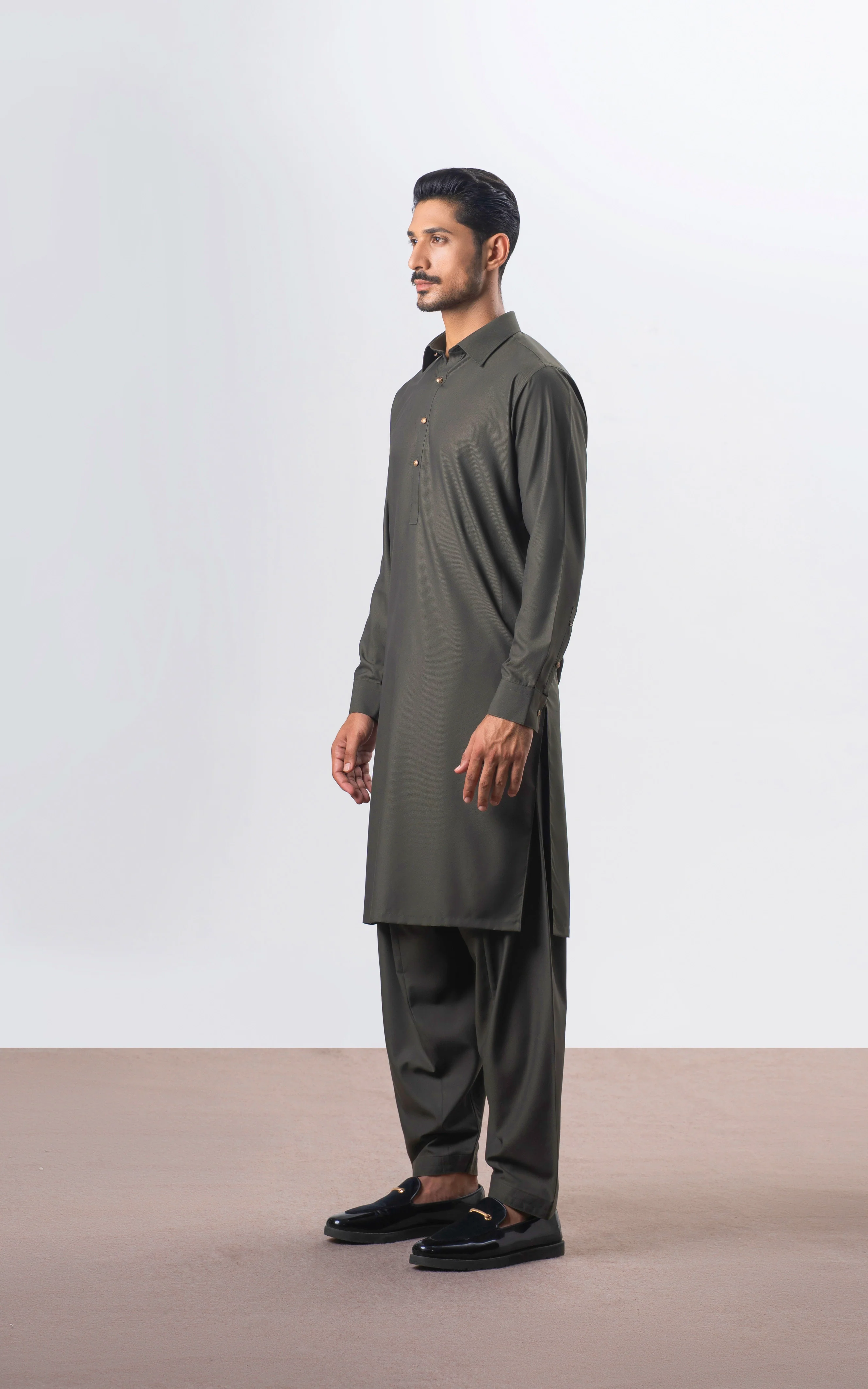 TWILL BLENDED KAMEEZ SHALWAR | SIGNATURE COLLECTION OLIVE - Image 4