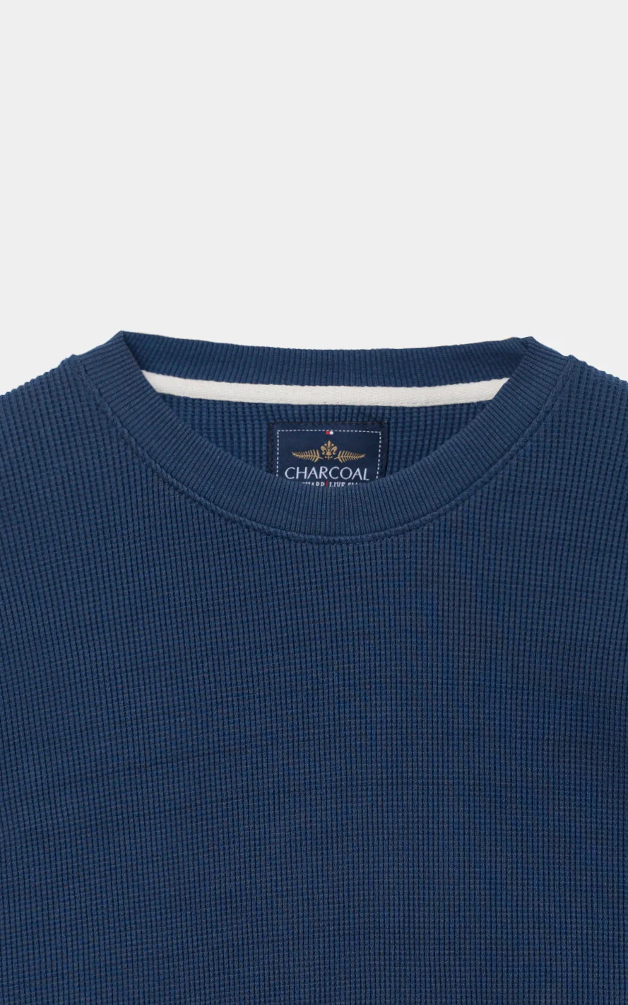 WAFFLE KNIT CREW NECK SWEATSHIRT BLUE - Image 2