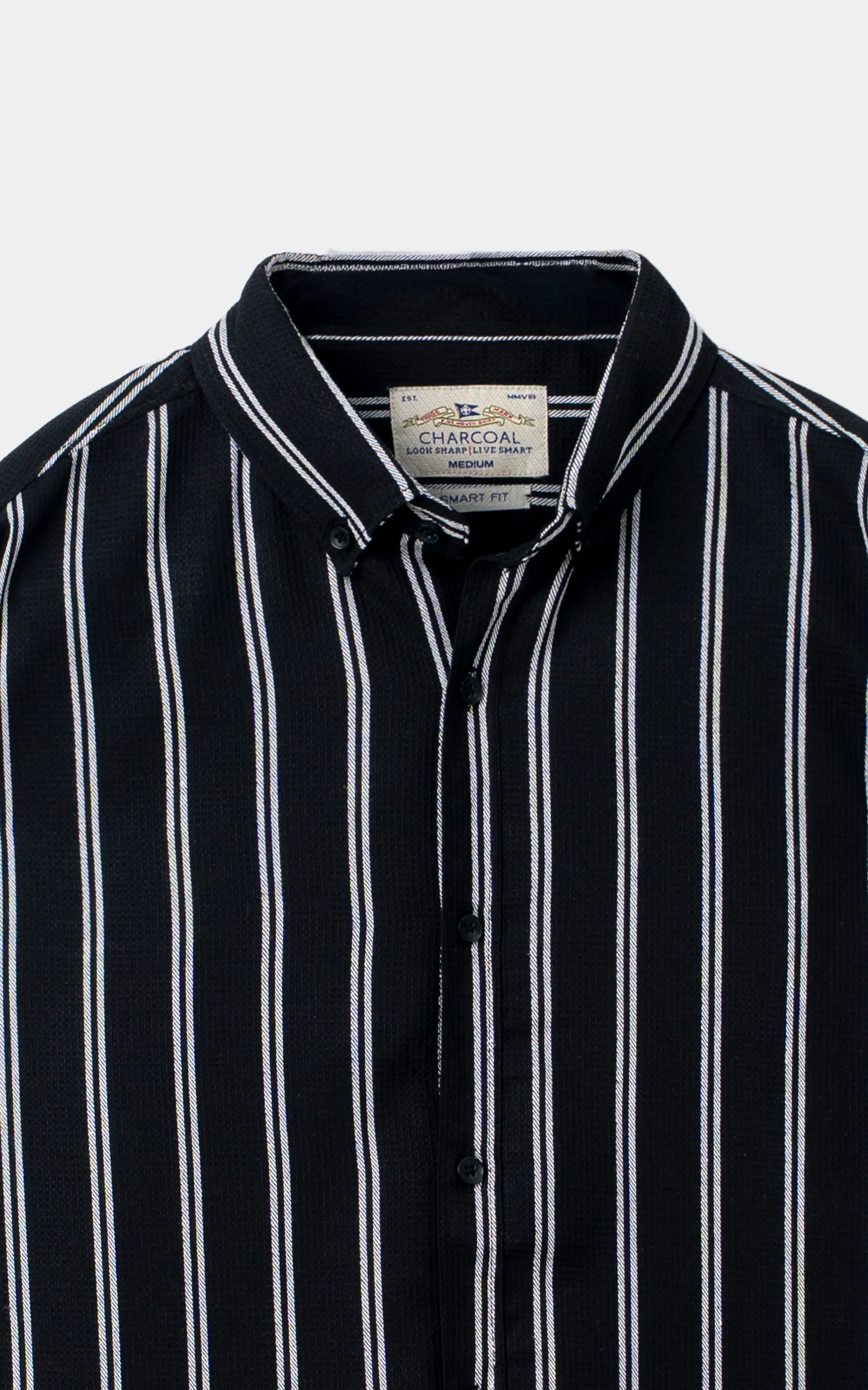 WAFFLE STRIPED CASUAL SHIRT BLACK WHITE STRIPE - Image 2