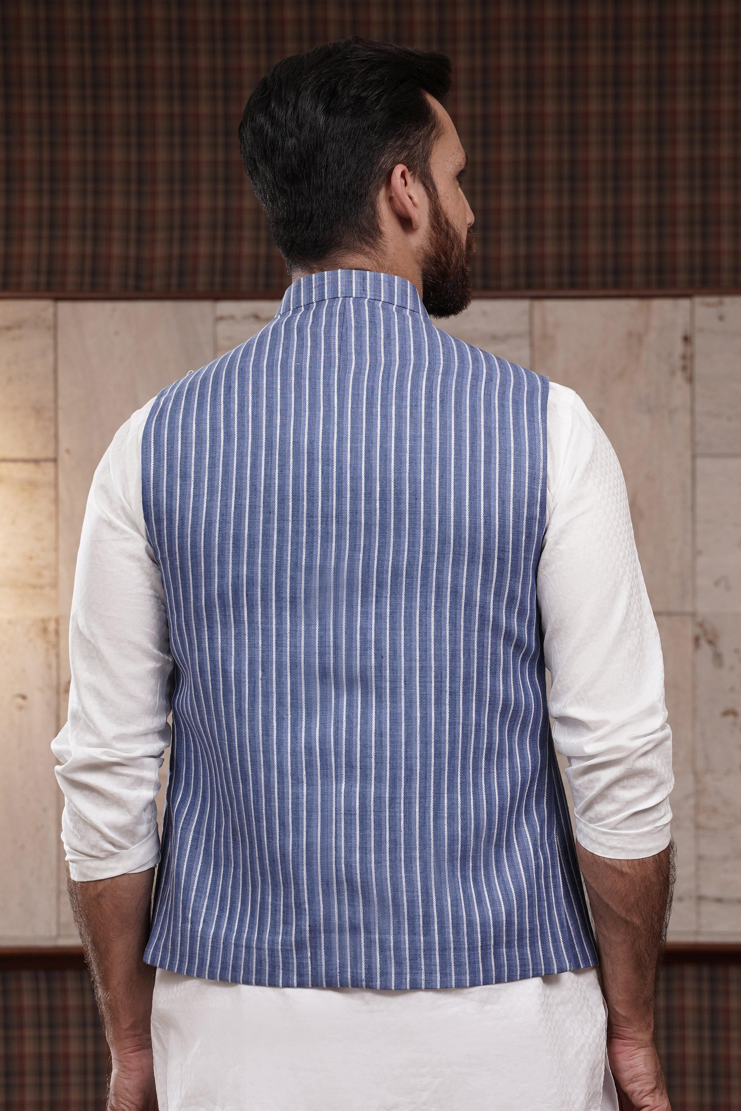 WAIST COAT BLUE WHITE LINE - Image 3