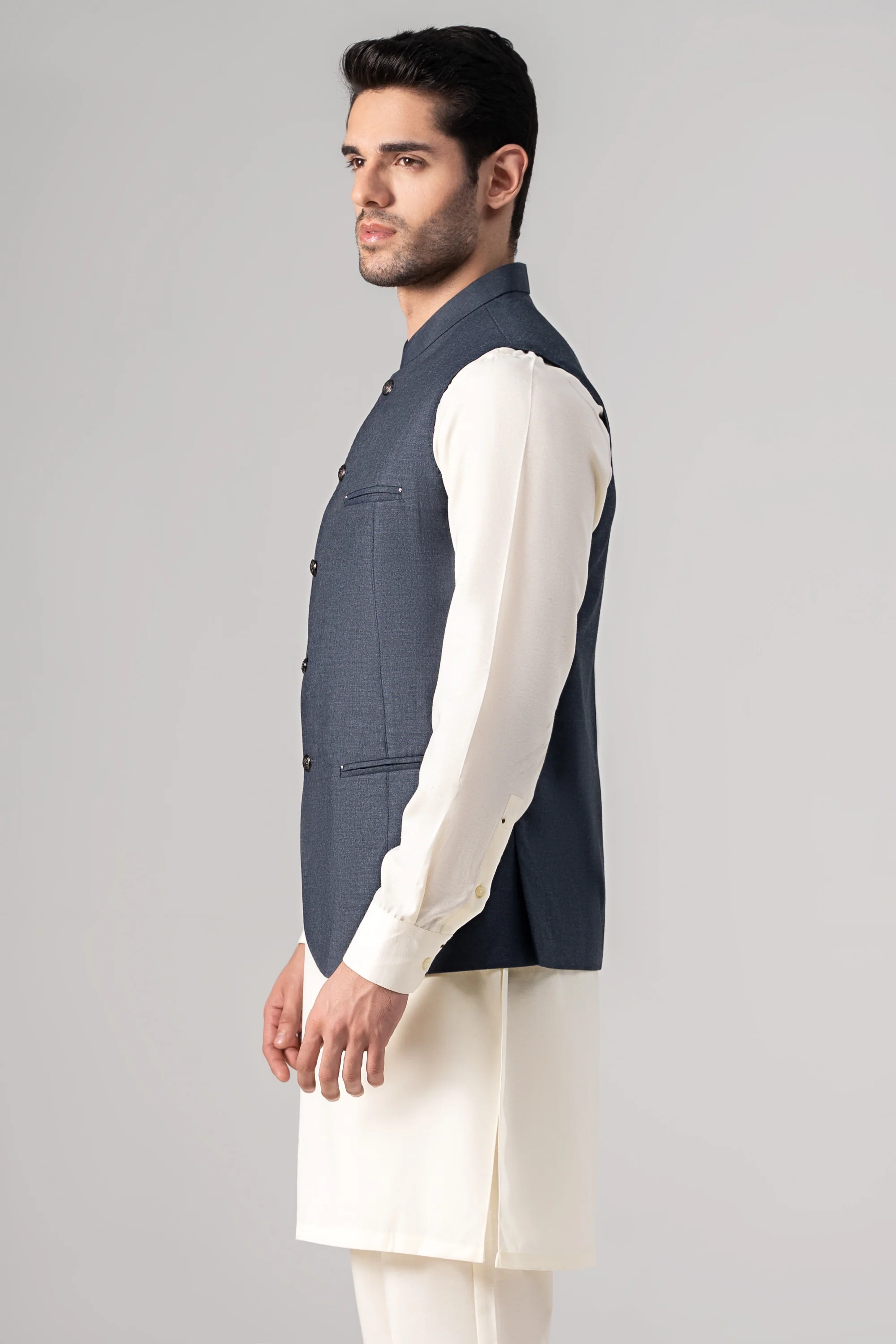 Mélange Tropical Waistcoat - SIGNATURE COLLECTION DARK NAVY - Image 3