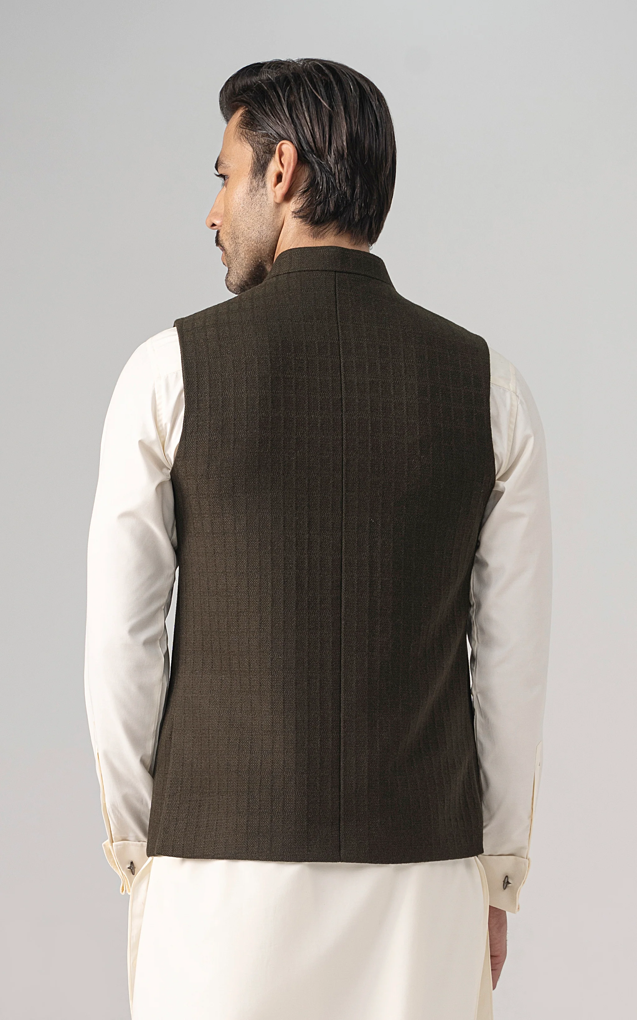 TEXTURED WOOL BLENDED WAISTCOAT - SIGNATURE COLLECTION  DARK OLIVE - Image 6