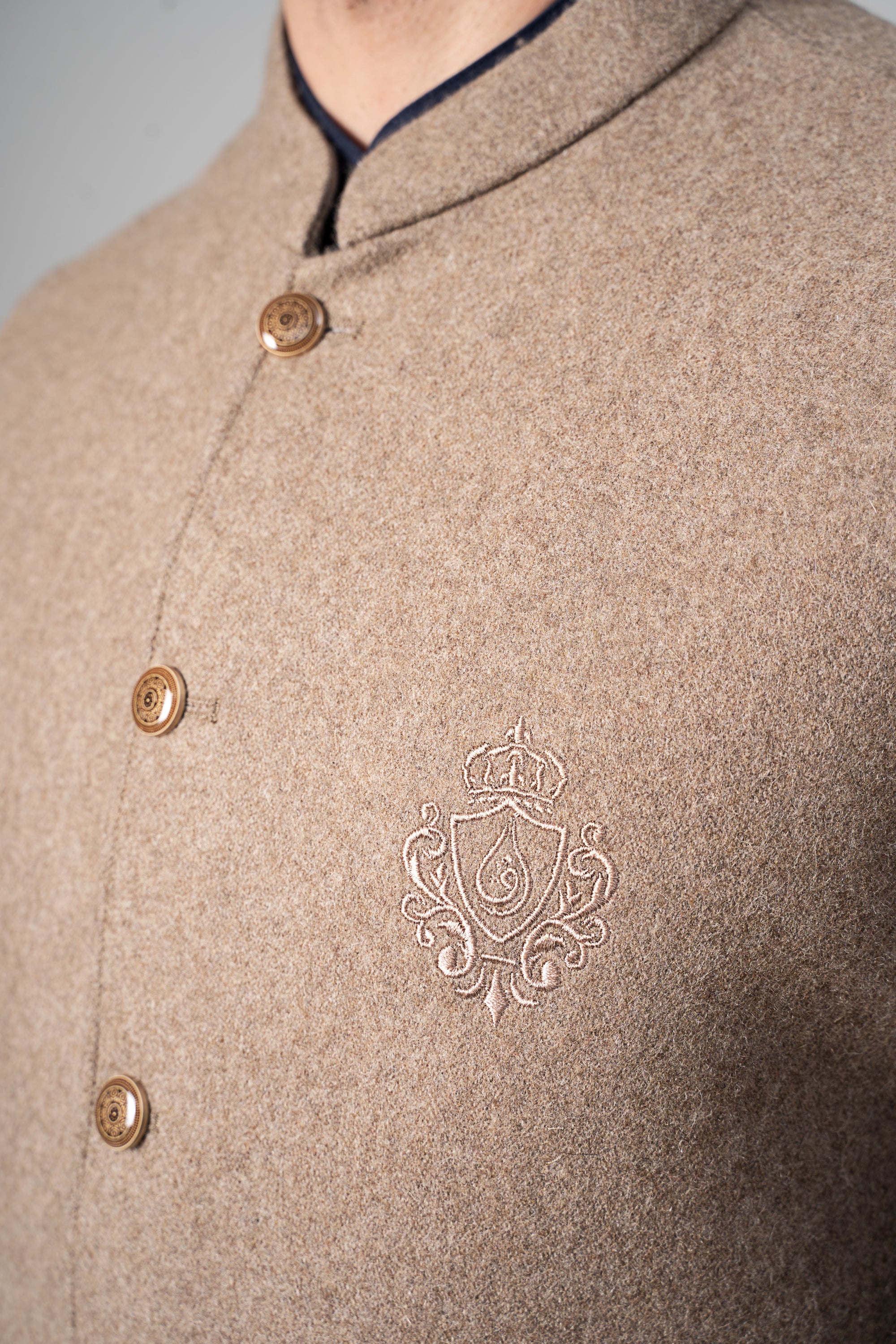 Embroidered Blended Woolen Waistcoat - SIGNATURE COLLECTION MID BROWN - Image 5
