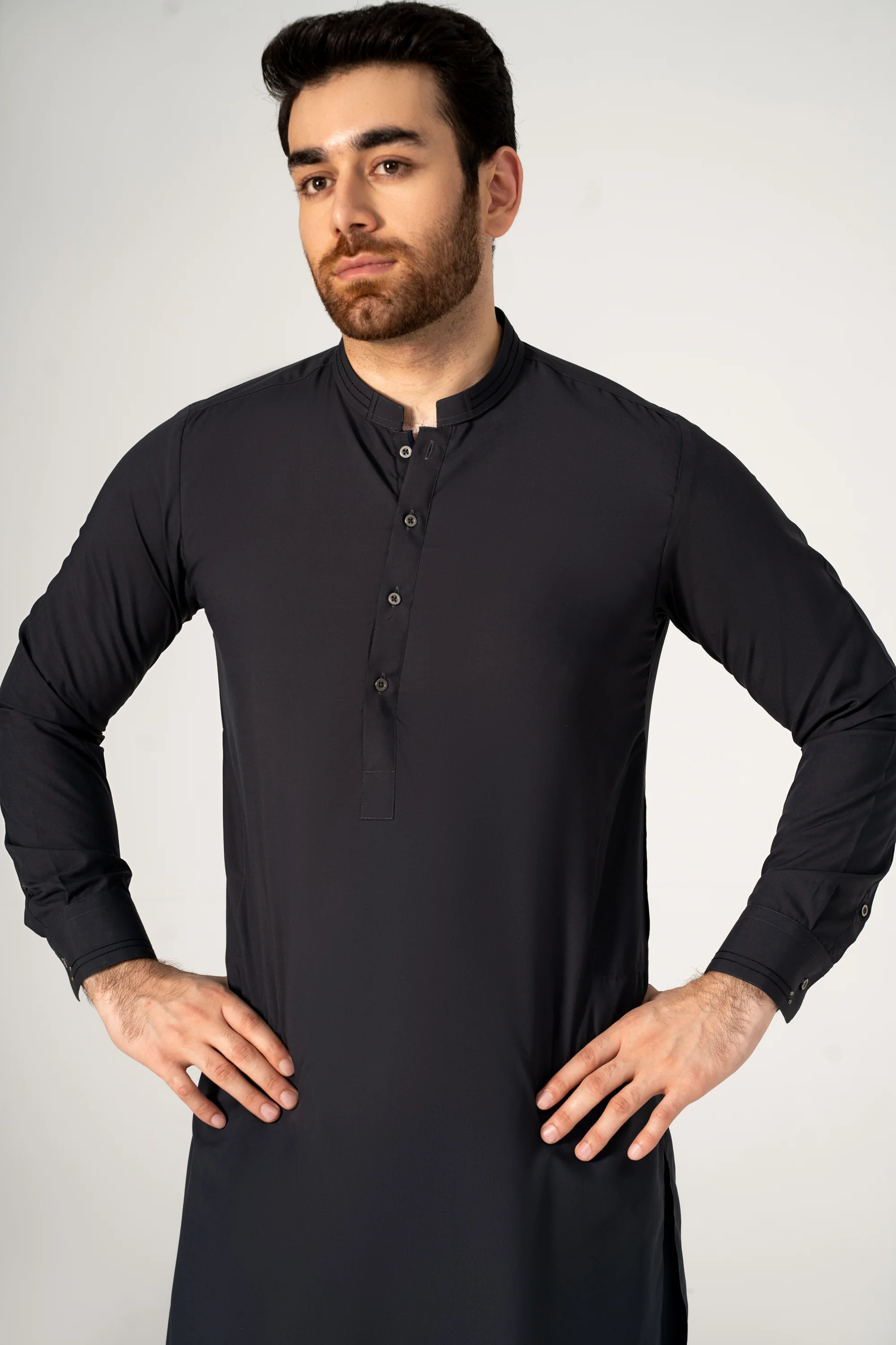 WASH AND WEAR KAMEEZ SHALWAR DARK GREY - Image 2