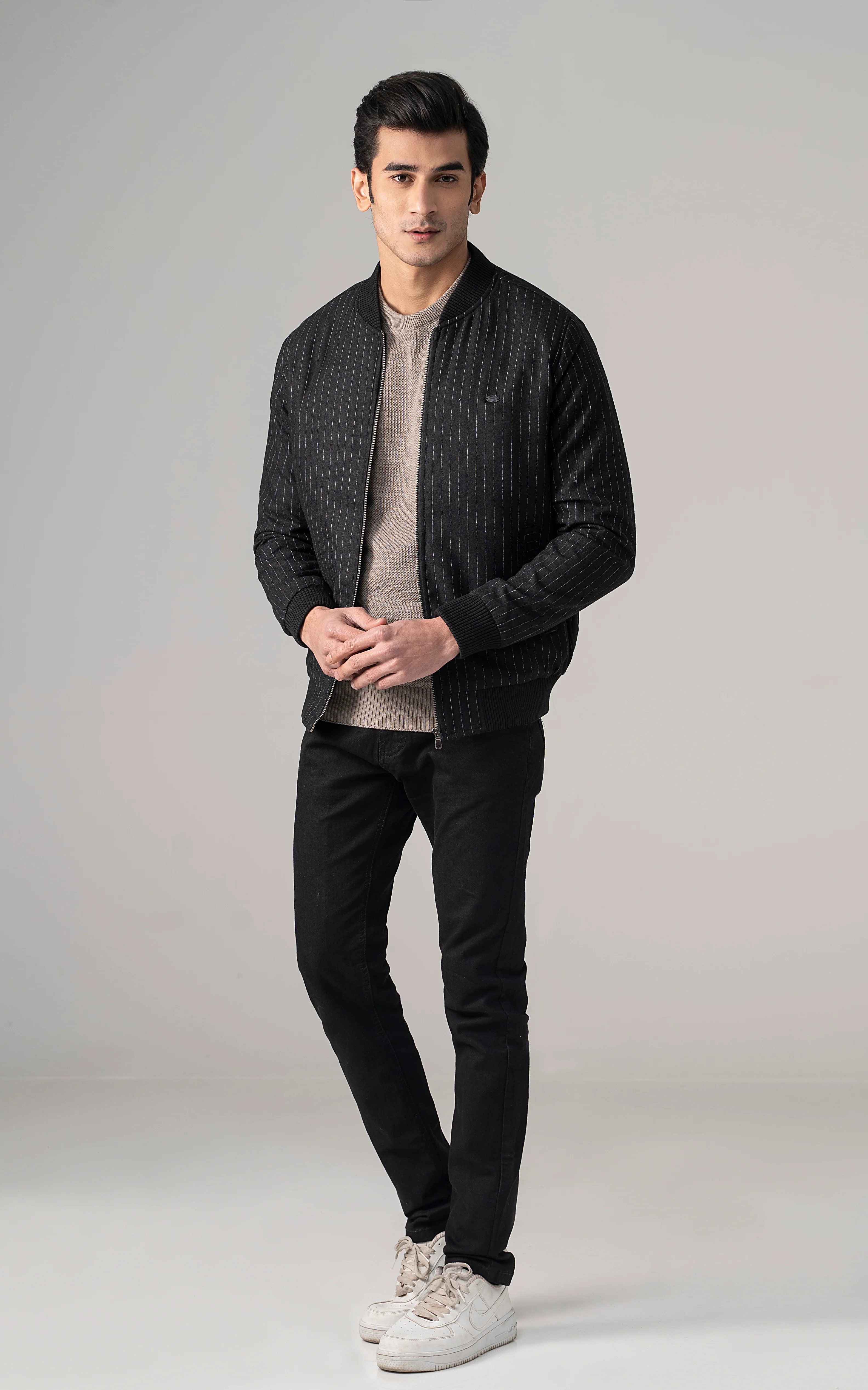 Wool Blend Bomber Jacket Black