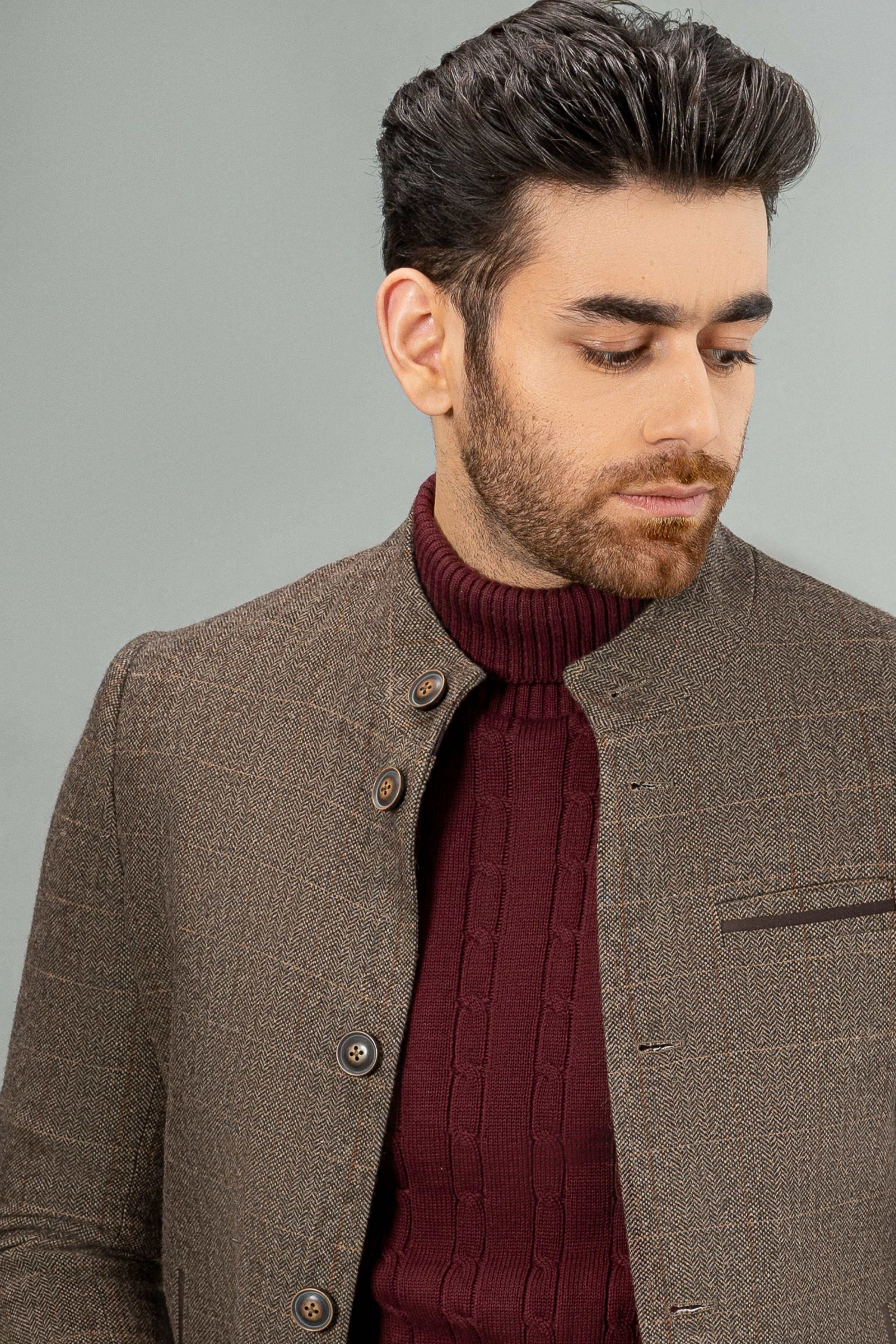 WOOLEN CASUAL COAT BROWN KHAKI - Image 3