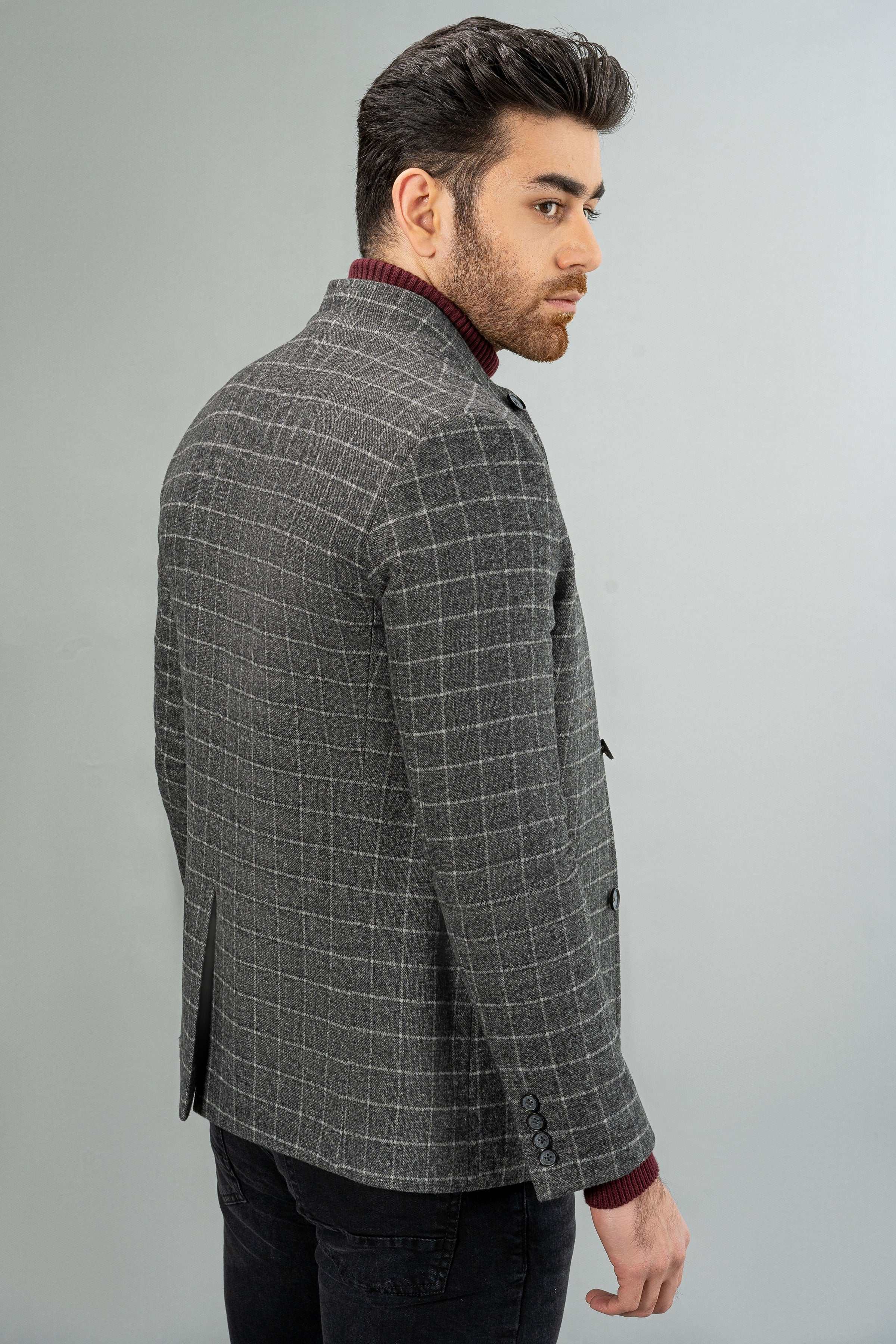 WOOLEN CASUAL COAT GREY BLACK - Image 3