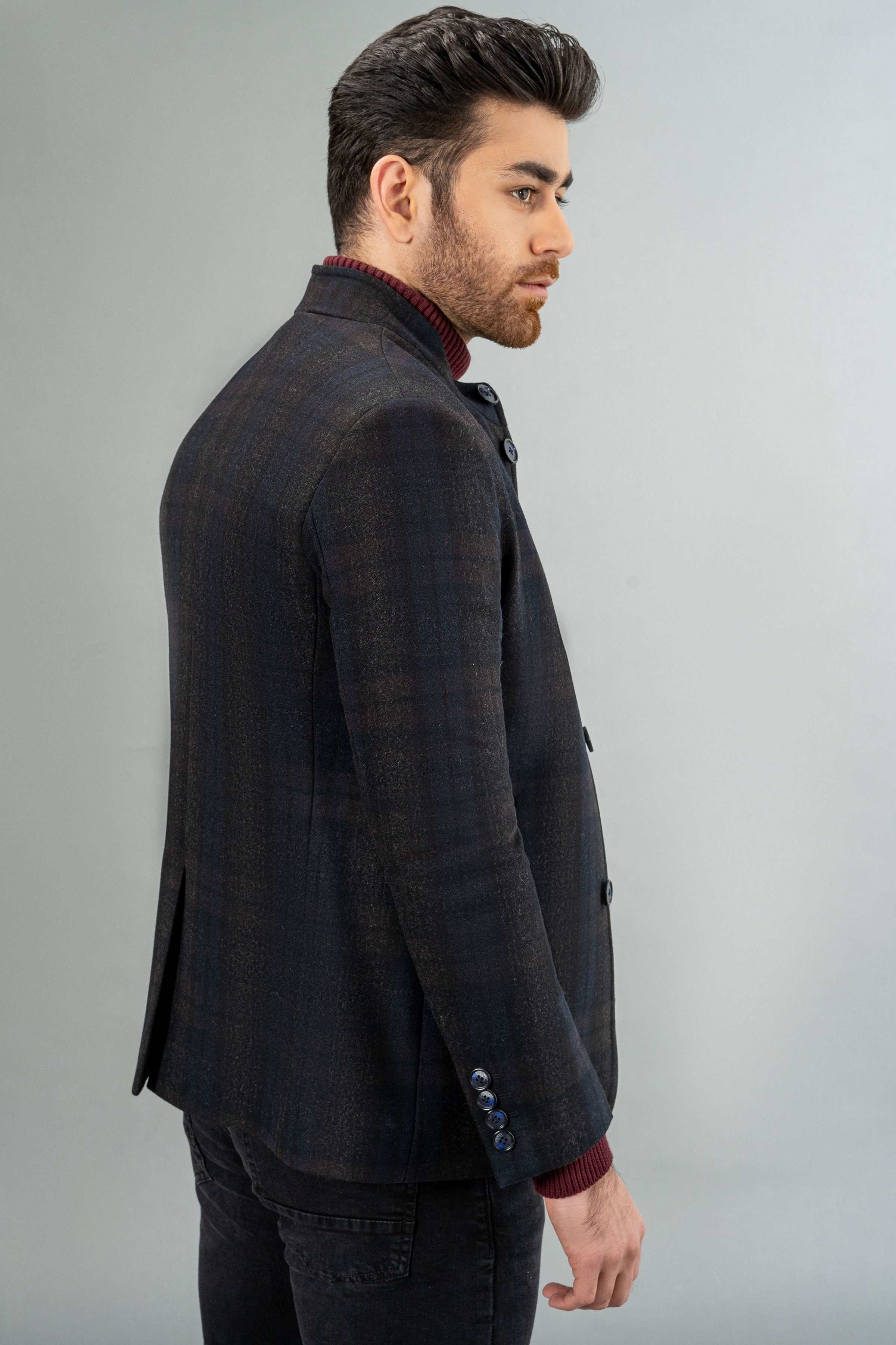 WOOLEN CASUAL COAT NAVY BLACK - Image 3