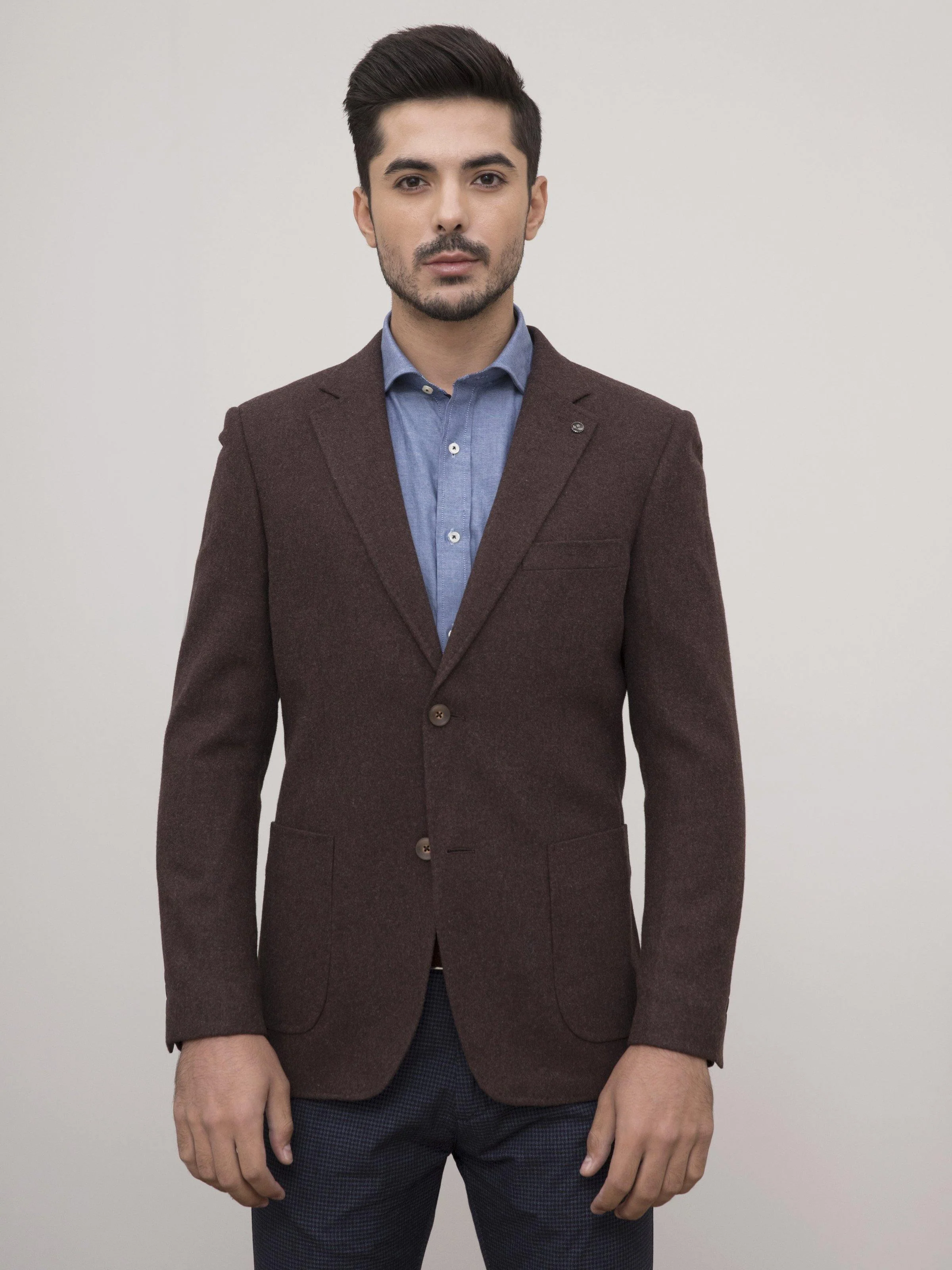 WOOLEN CASUAL COAT SLIM FIT BROWN - Image 2