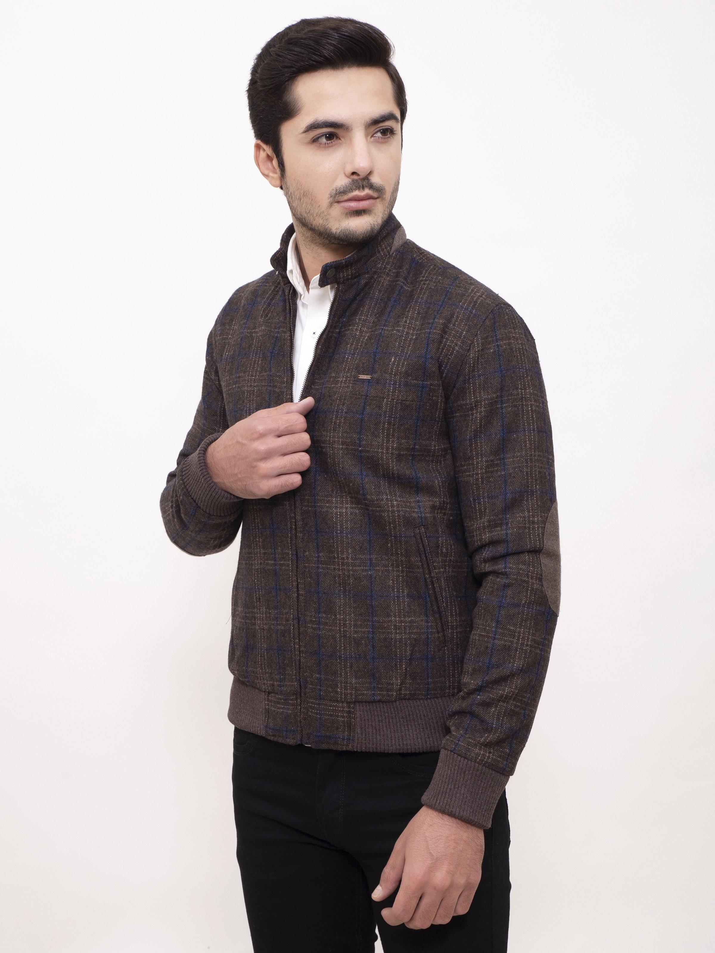 WOOLEN JACKET FULL SLEEVE BROWN BLACK